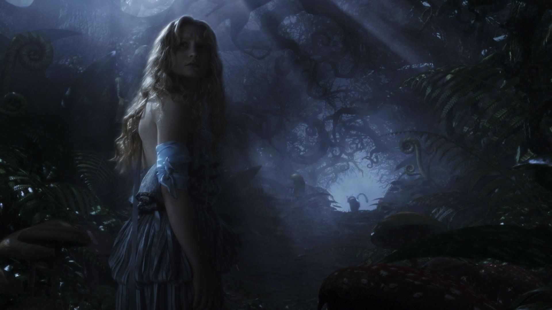 Alice abito blu foresta notturna Burton, 1920x1080 Full HD, PC Desktop
