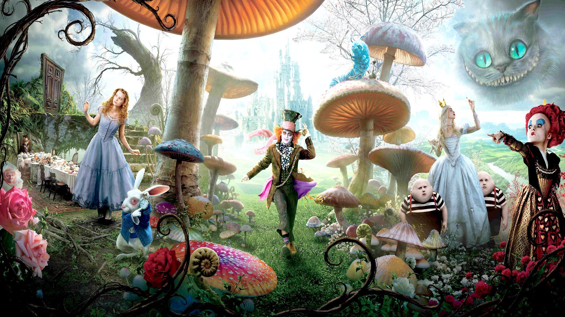 funghi personaggi Alice film Burton, 1920x1080 Full HD 1080p, Laptop