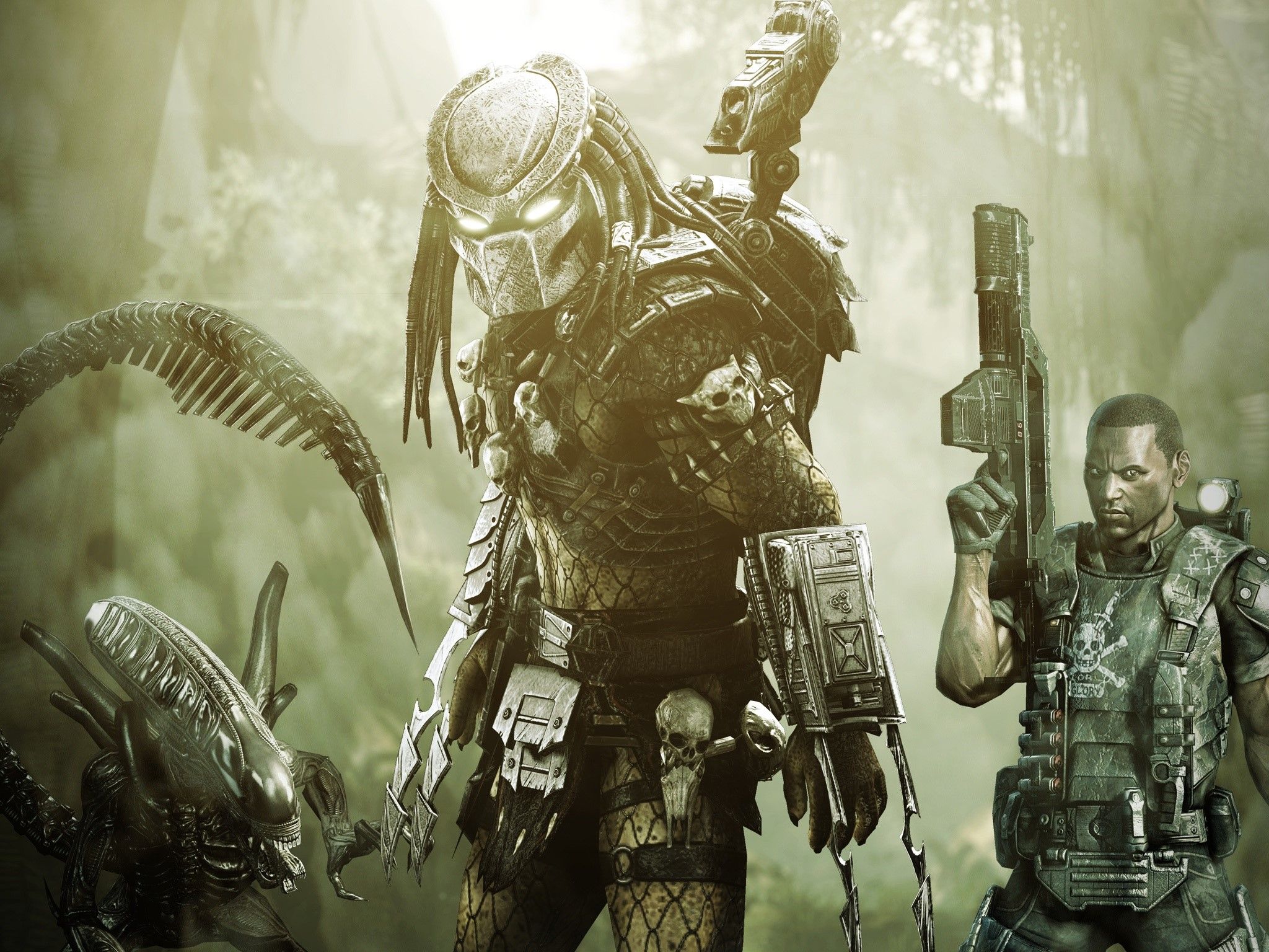 Predator, Alien e soldato, 2048x1536 alta risoluzione, Laptop