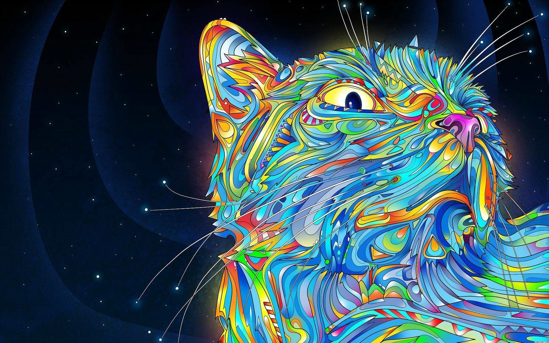Gatto psichedelico multicolore spazio, 1920x1200 Full HD+ WUXGA, Desktop