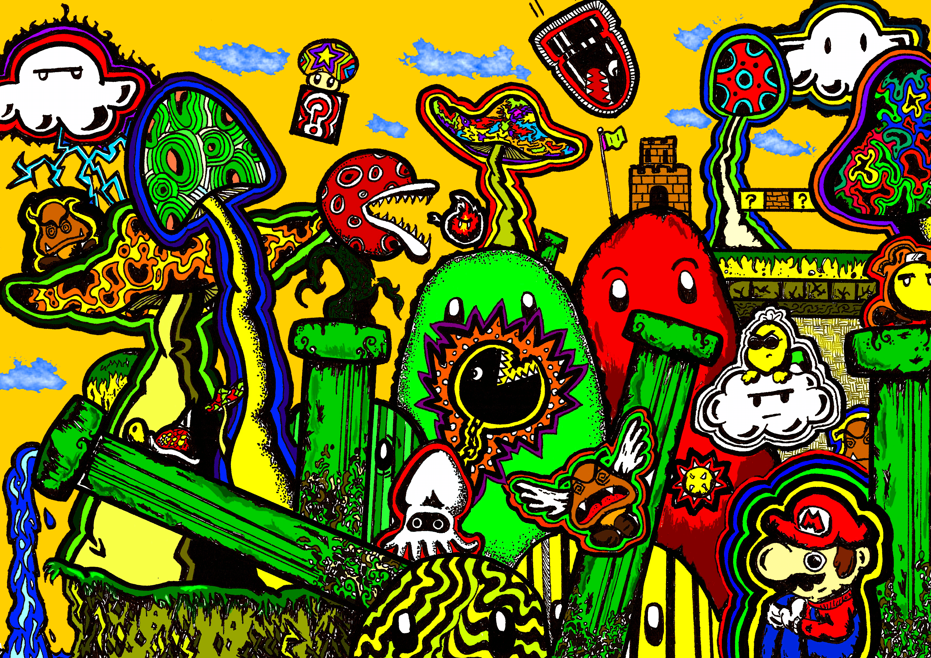 Alieni psichedelici stile Mario, Nintendo, 3552x2509 WQXGA, Desktop