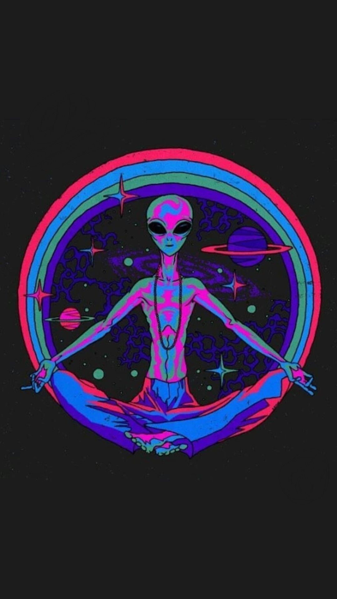 Alieno in meditazione, arcobaleno spazio, 1080x1920 Full HD Verticale, Smartphone