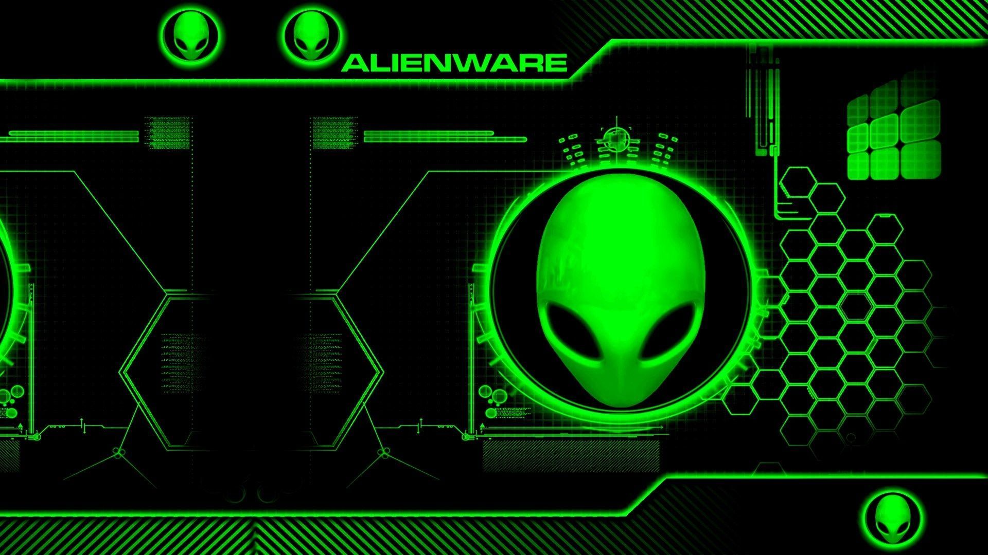 Logo Alienware verde neon, computer gaming, 1920x1080 Full HD 1080p, Laptop