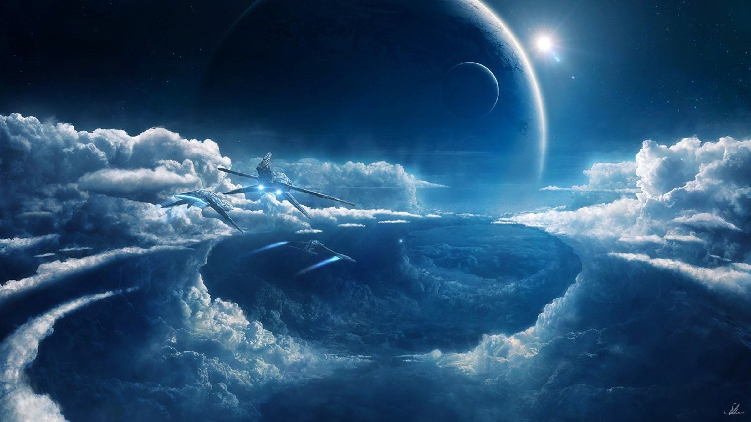 Astronavi tra nuvole, pianeta blu, 2400x1350 Hi-Res, iMac