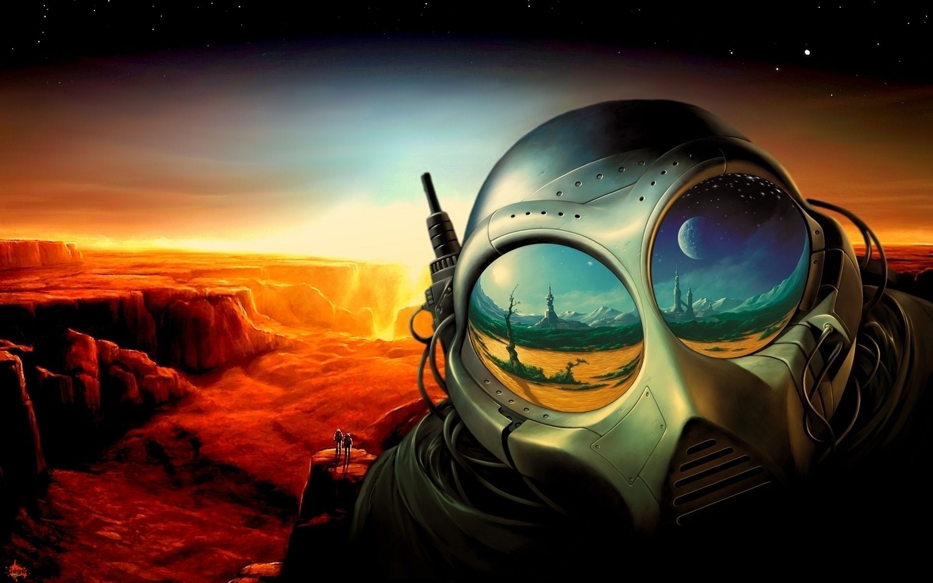 Alieno con casco riflettente paesaggio, 1920x1200 Full HD+, PC