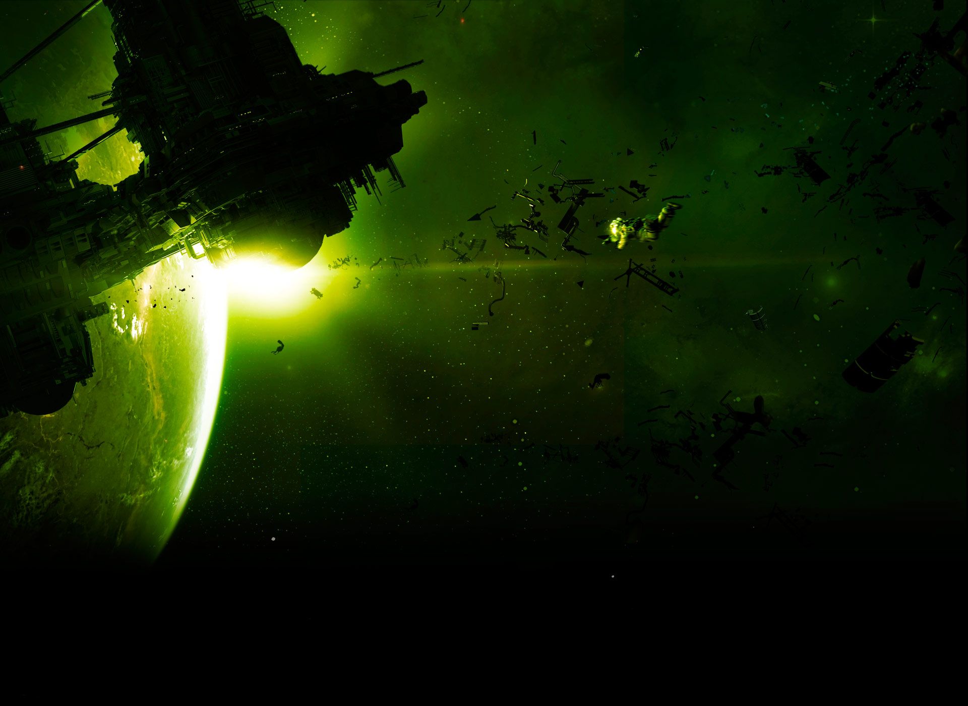 Pianeta verde con detriti spaziali, 1920x1400 Full HD+ WUXGA, Desktop