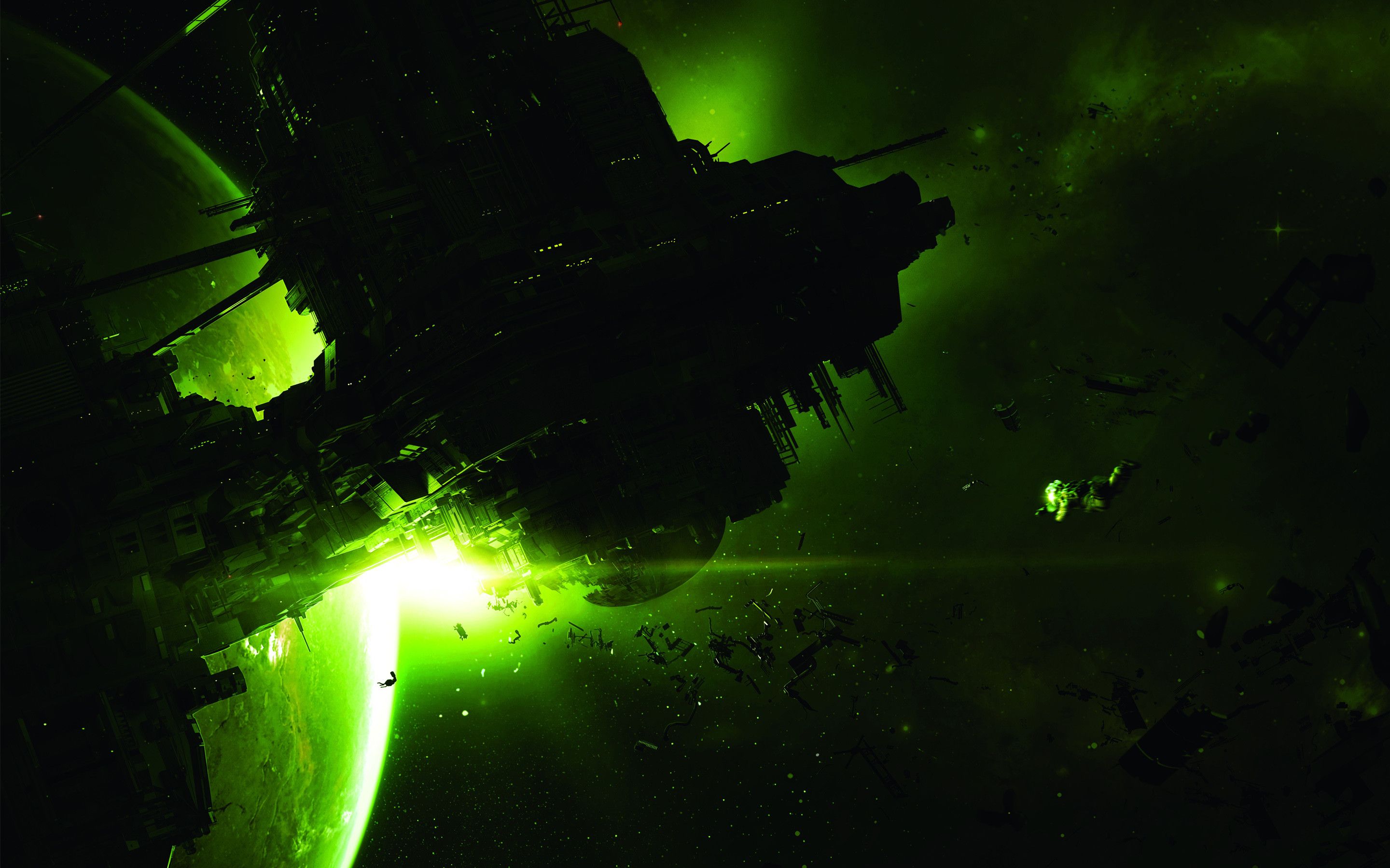 Astronave aliena luce verde, 2880x1800 2K+, Desktop