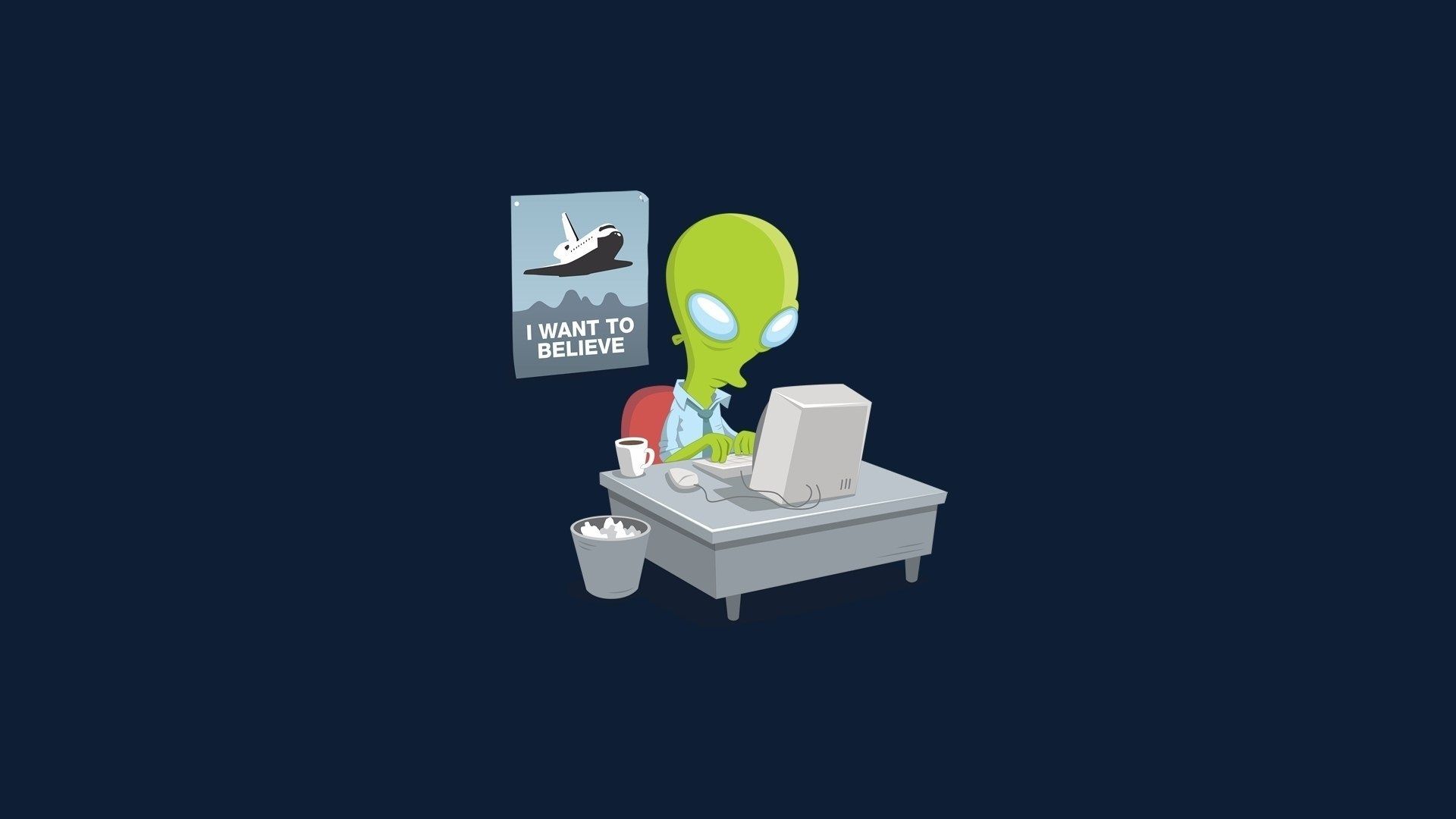Alieno alla scrivania, poster UFO, 1920x1080 Full HD 1080p, Laptop