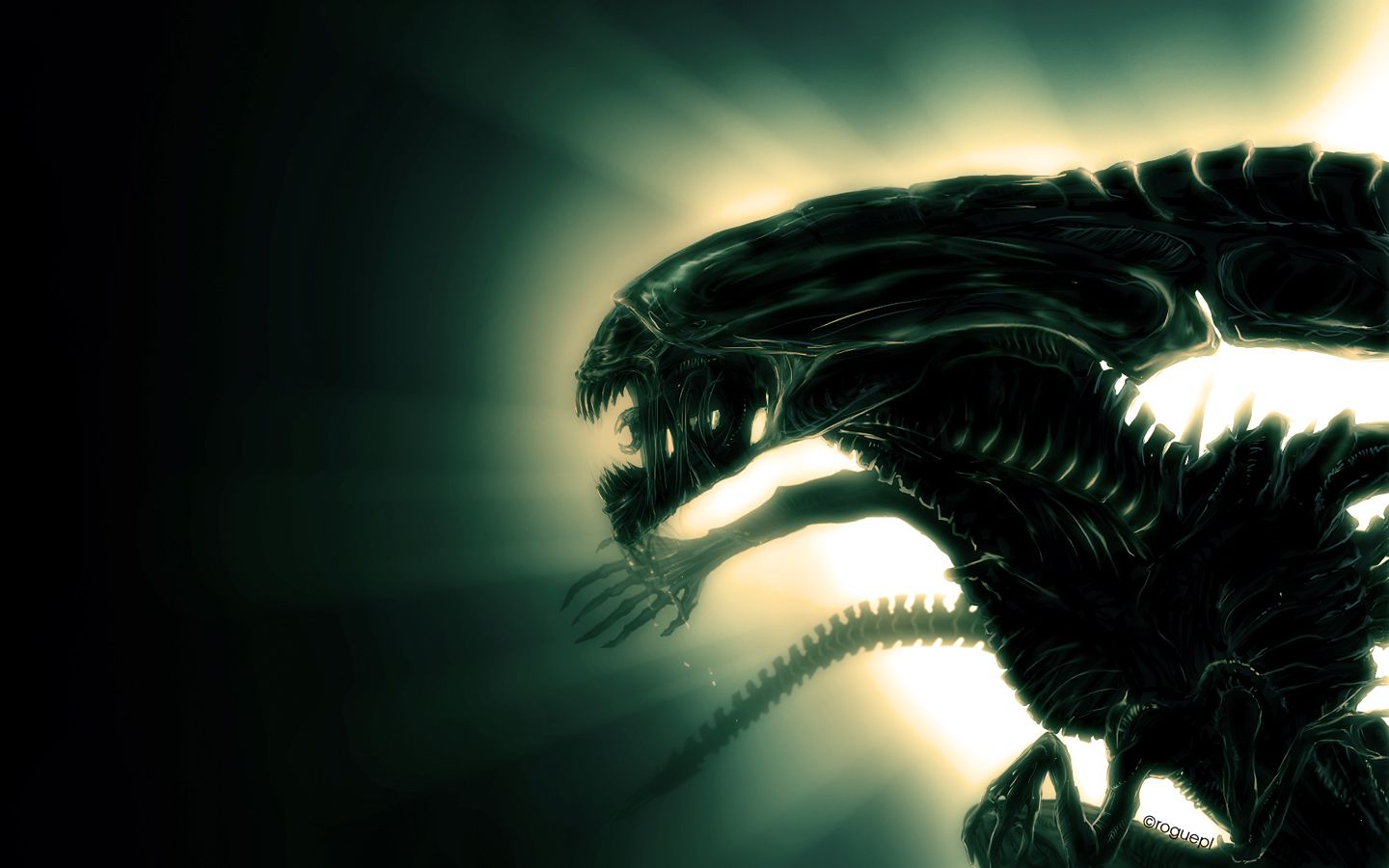 Alieno Xenomorfo silhouette scura, 1440x900 HD, Desktop