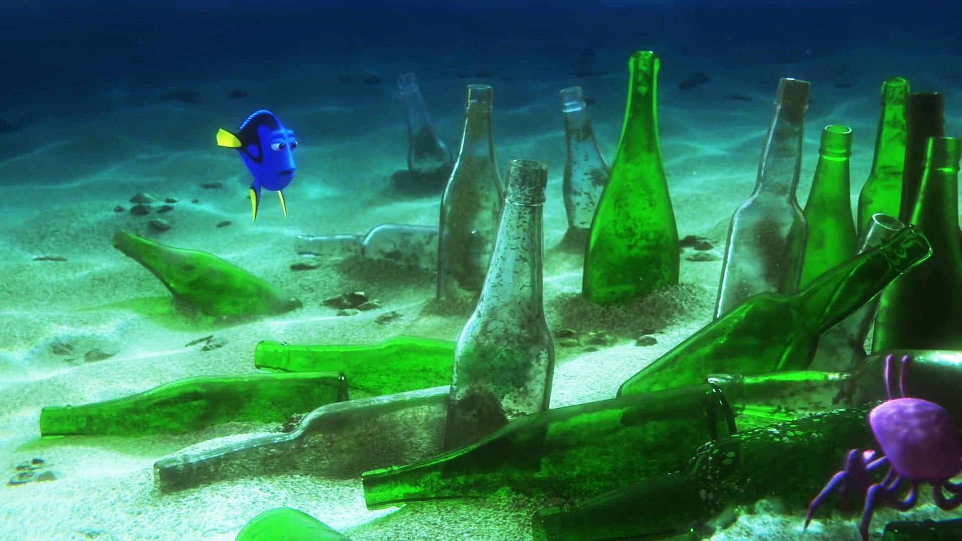 Dory tra bottiglie sul fondale, 1920x1080 Full HD 1080p, PC