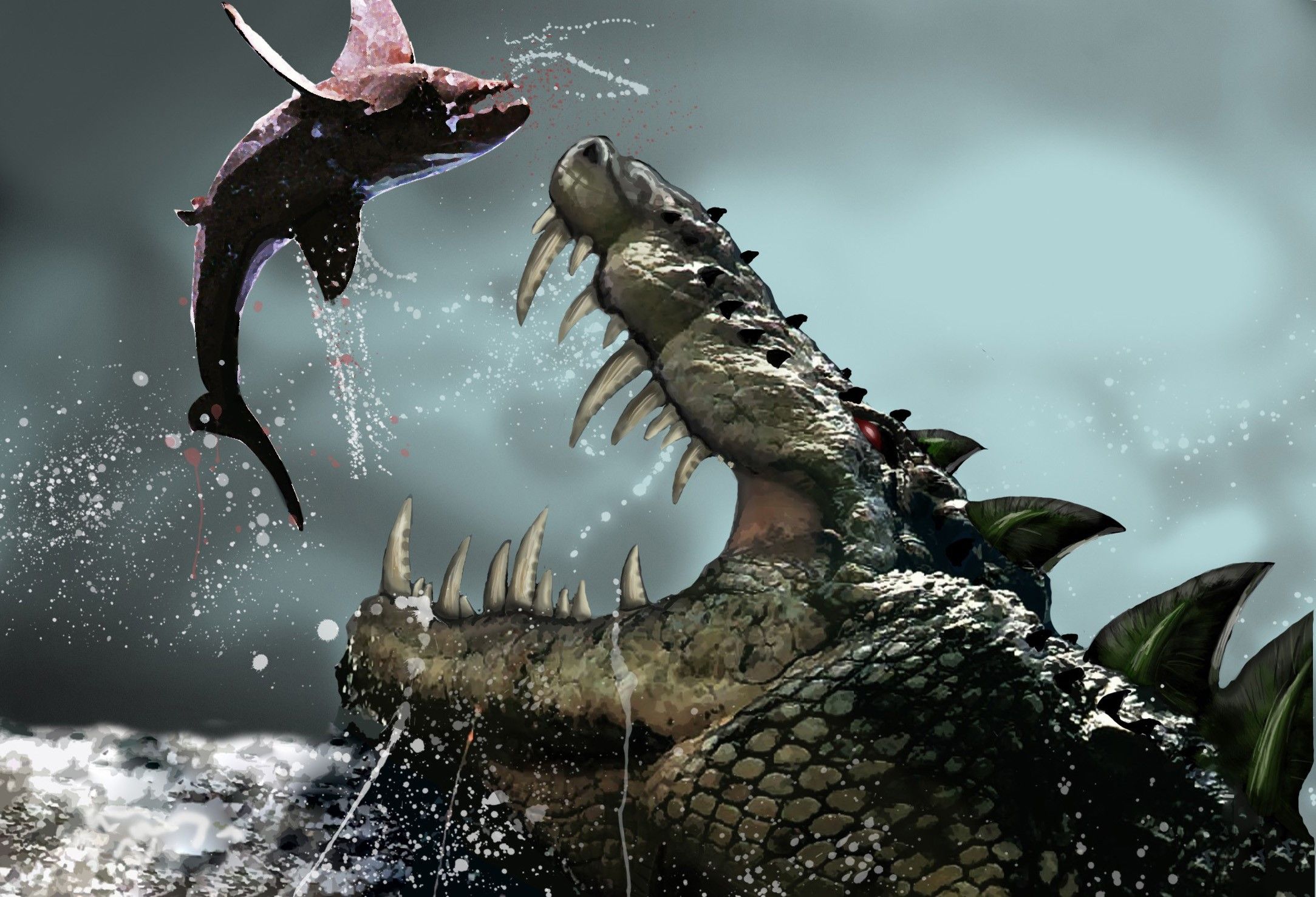 Alligatore fantasy caccia pesce, 2167x1478 alta risoluzione, PC