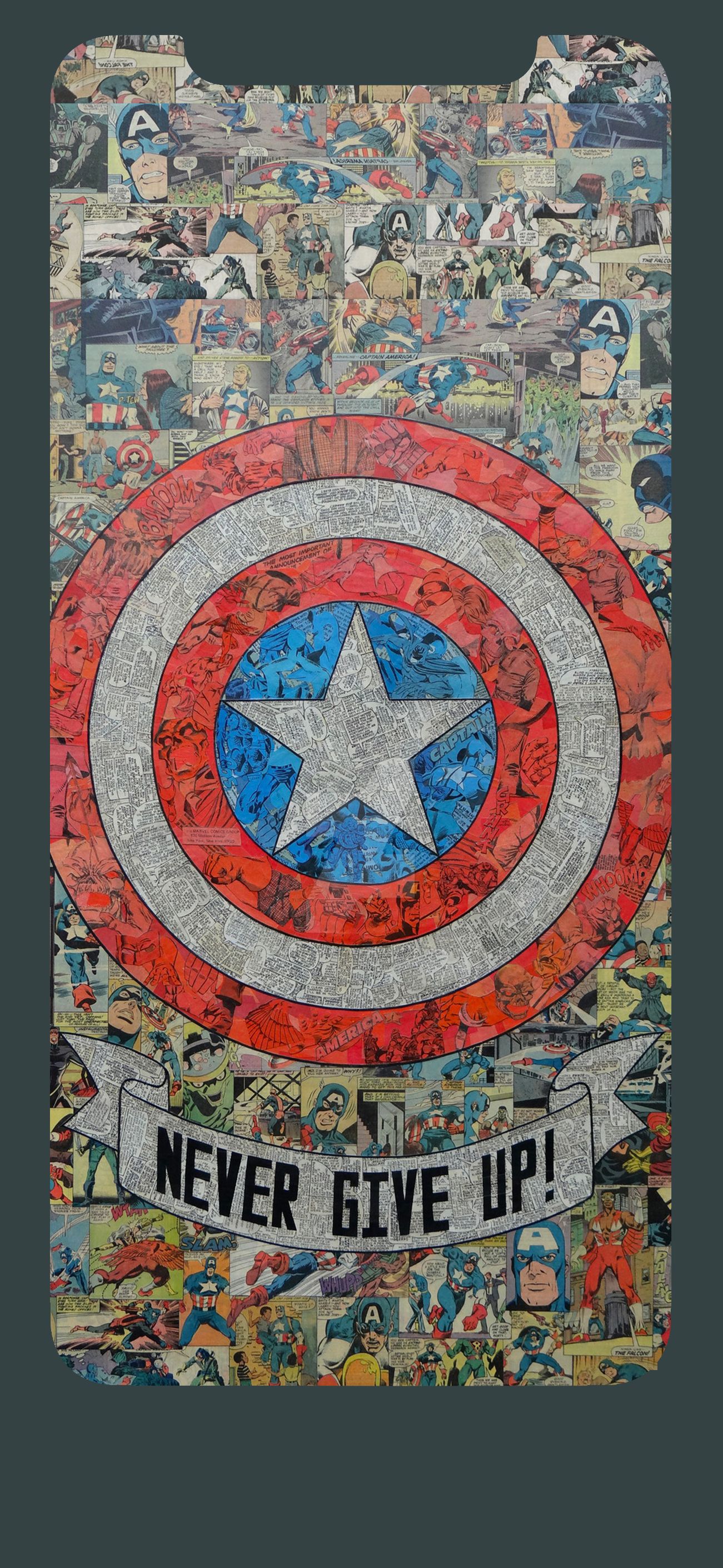 Scudo Captain America collage fumetti, 1301x2820 Verticale, Android