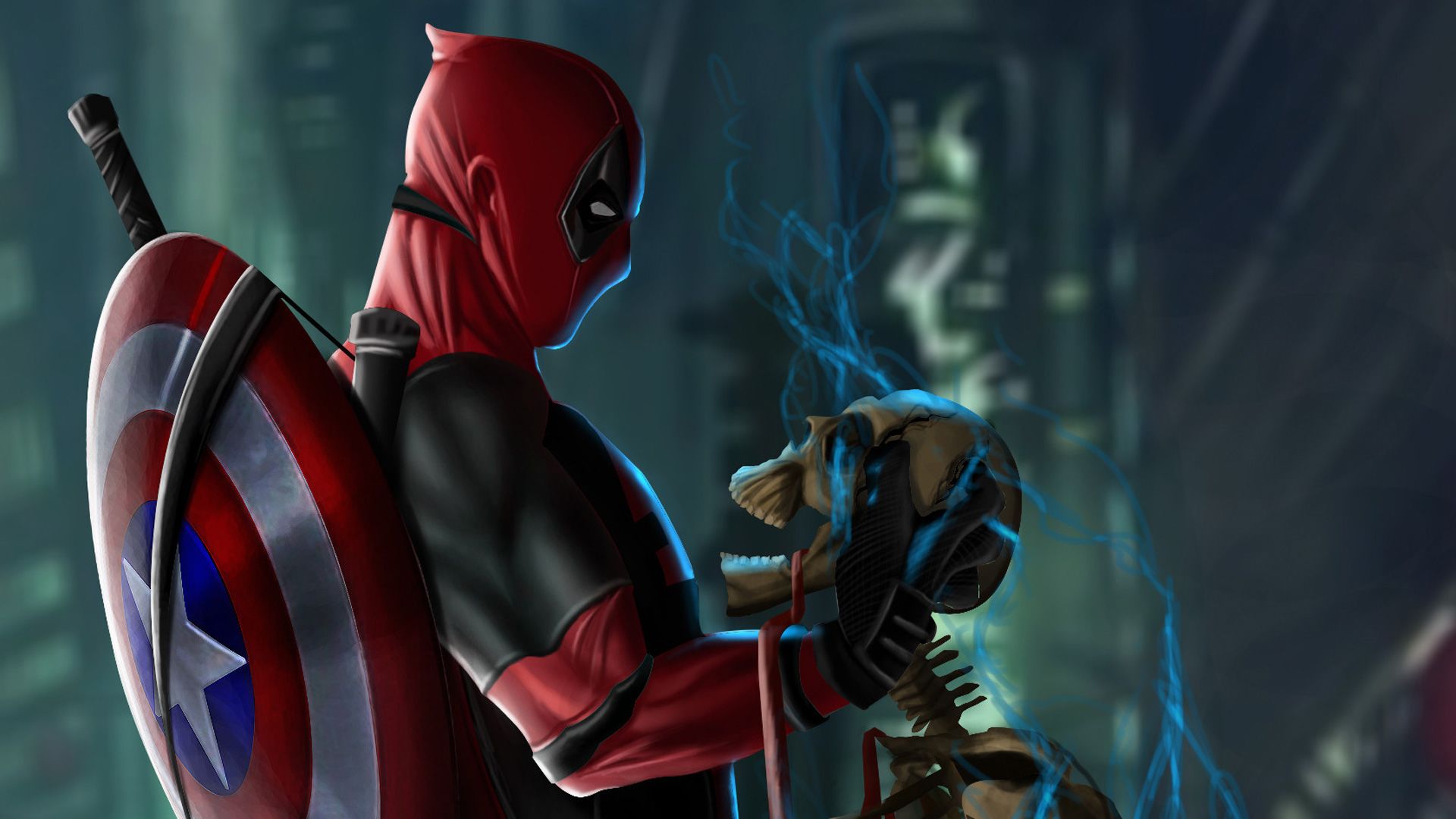 Deadpool con scudo Captain America, mercenario, 1920x1080 Full HD, Laptop