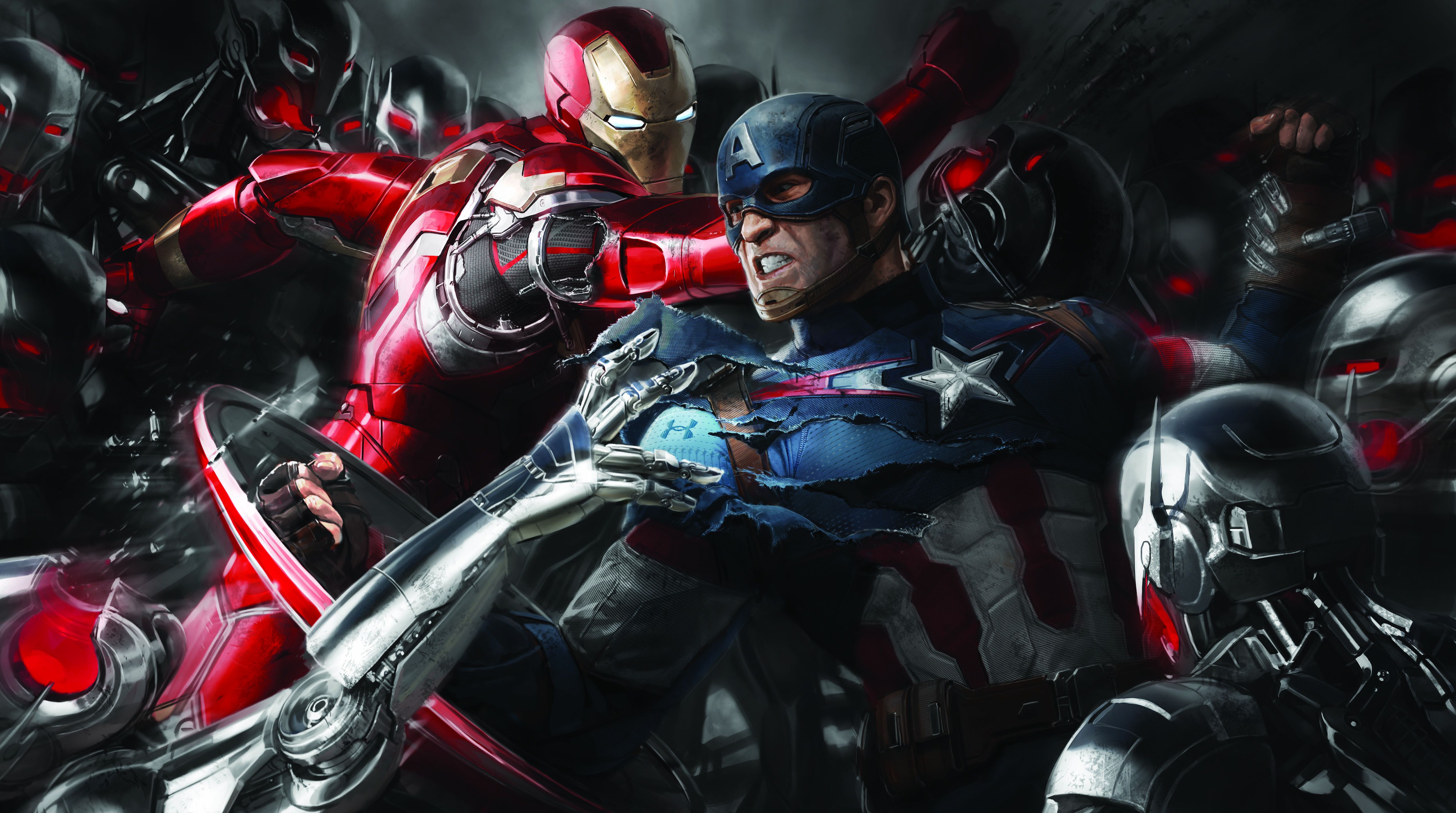 Iron Man e Captain America battaglia, Tony Stark, 5100x2849 Ultra HD, 4K TV