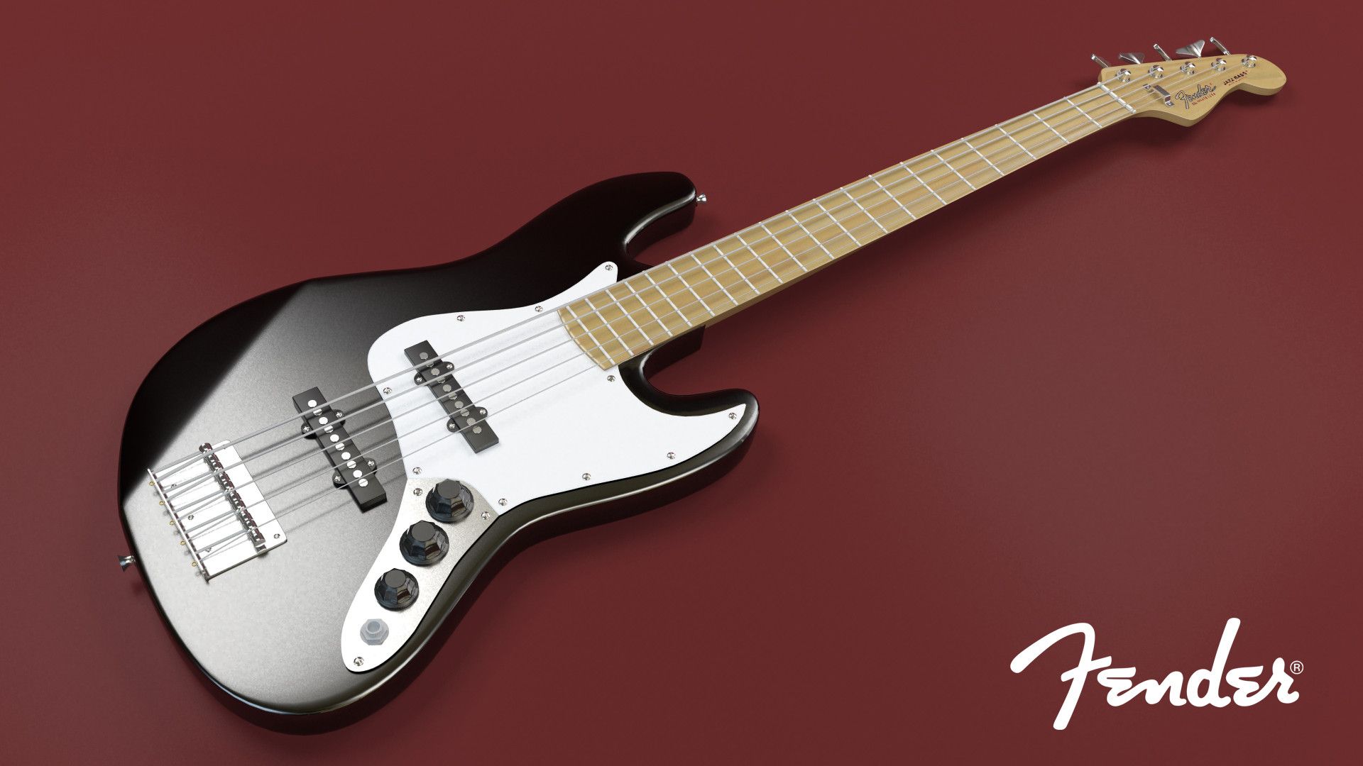 Basso Fender nero sfondo bordeaux, 1920x1080 Full HD, Desktop