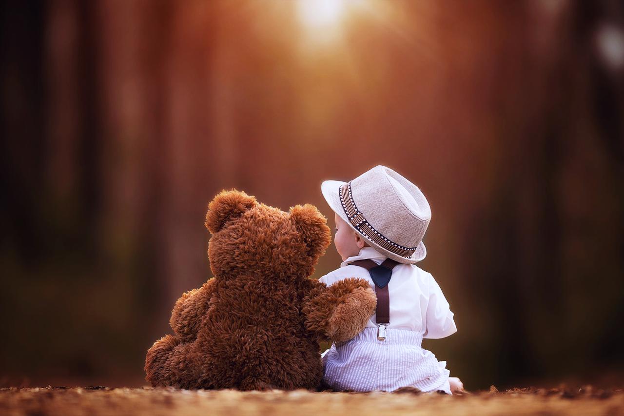 Bambino orsacchiotto tramonto foresta, 1280x853 HD, Desktop