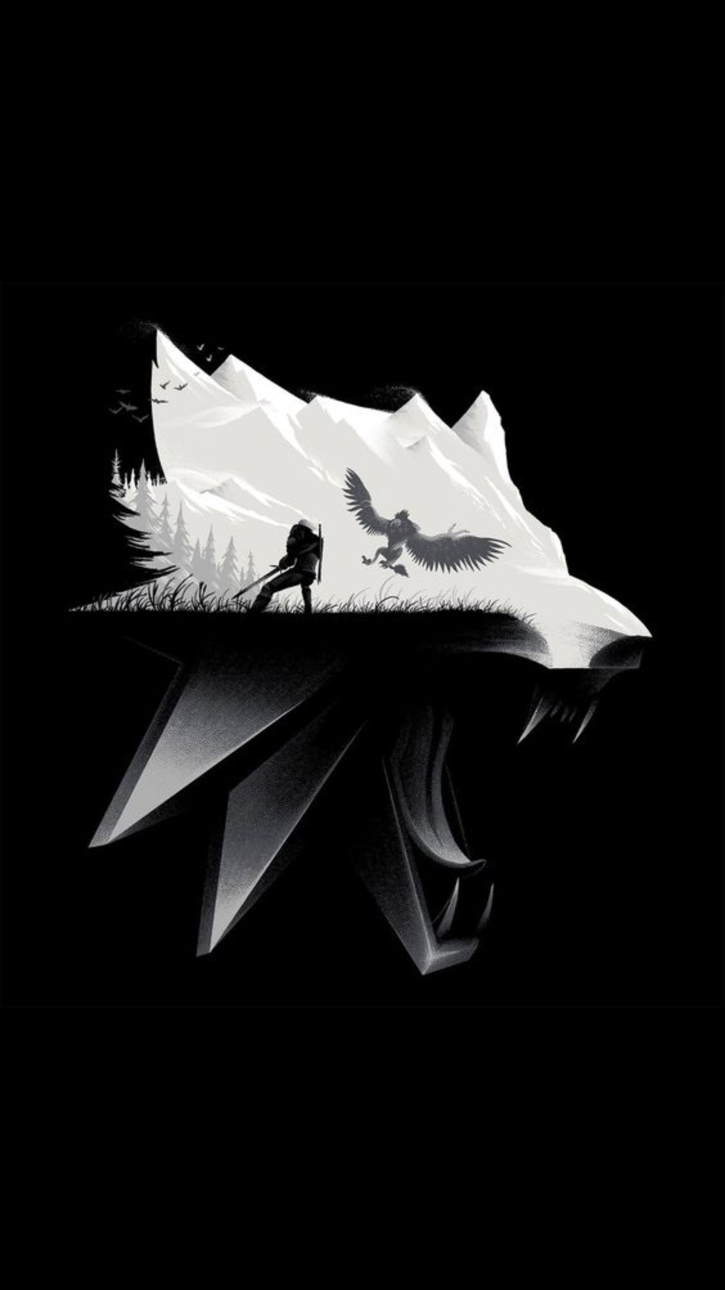 Witcher lupo montagna nero, 1440x2560 Verticale, Mobile