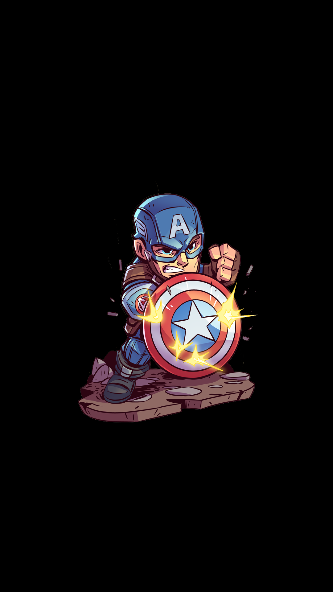 Captain America chibi sfondo nero, Marvel, 1080x1920 Verticale, Telefono