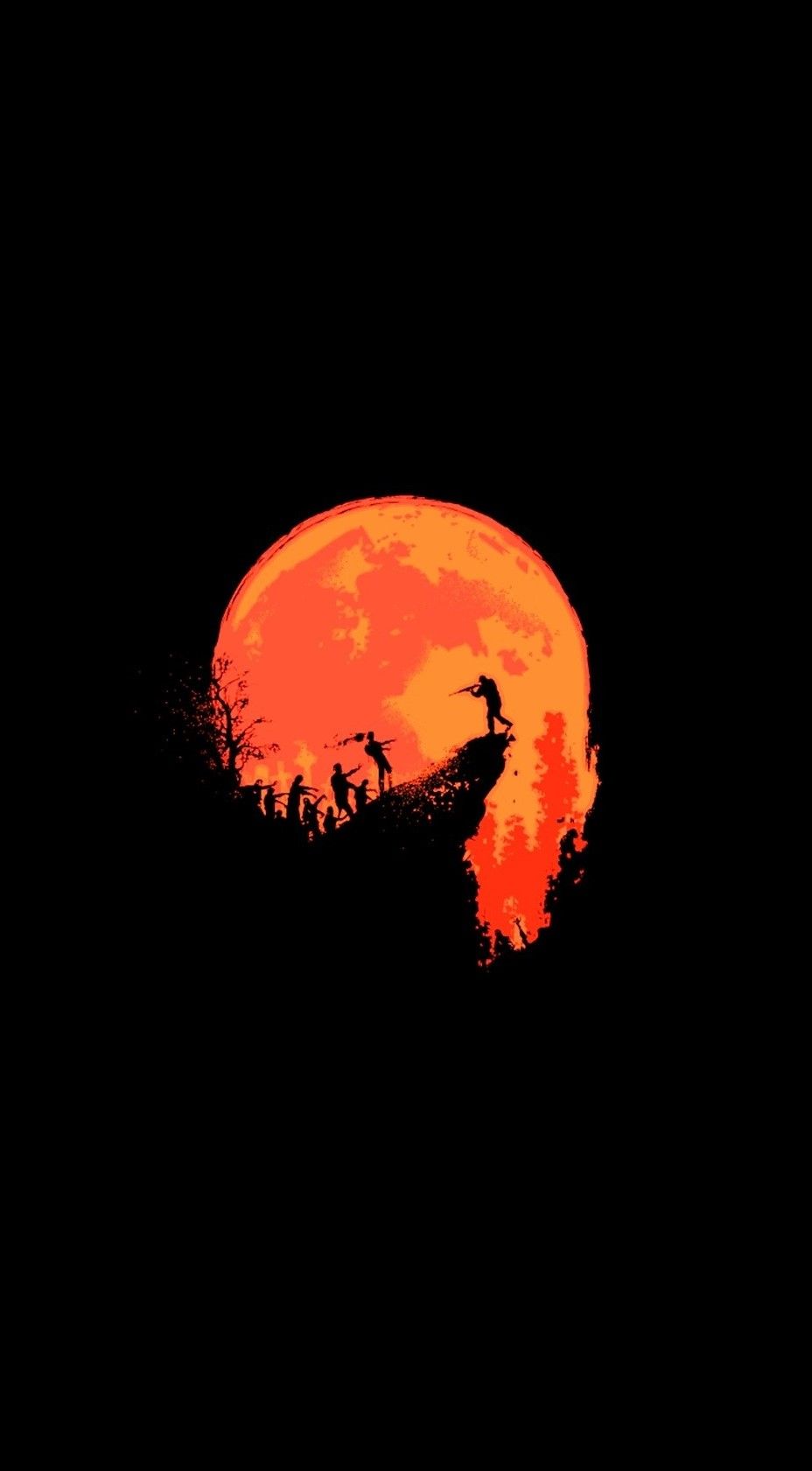 Silhouette uccello luna arancione, 928x1681 Verticale, Telefono