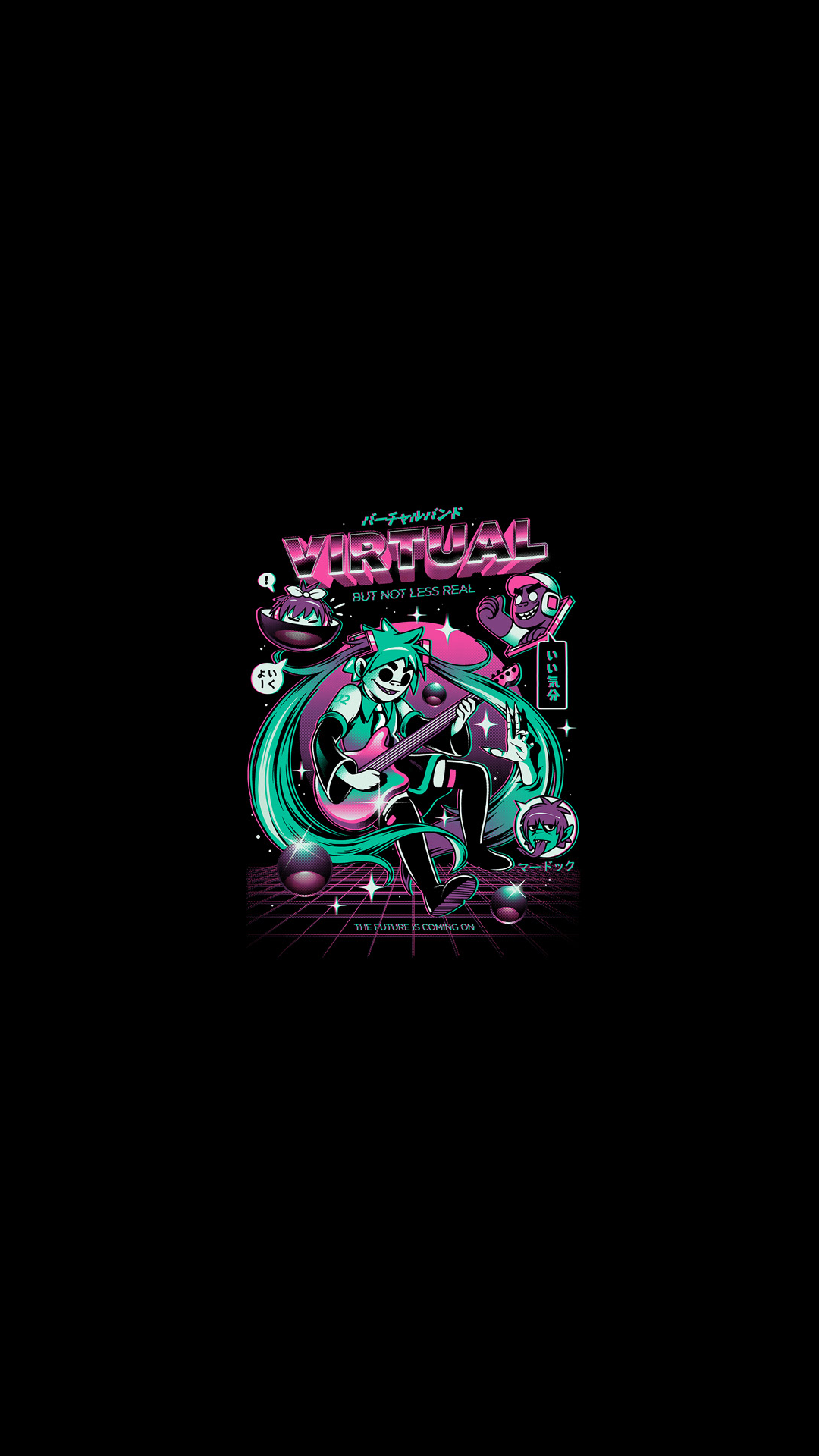 Hatsune Miku neon sfondo nero, 1080x1920 Full HD Verticale, Samsung Galaxy