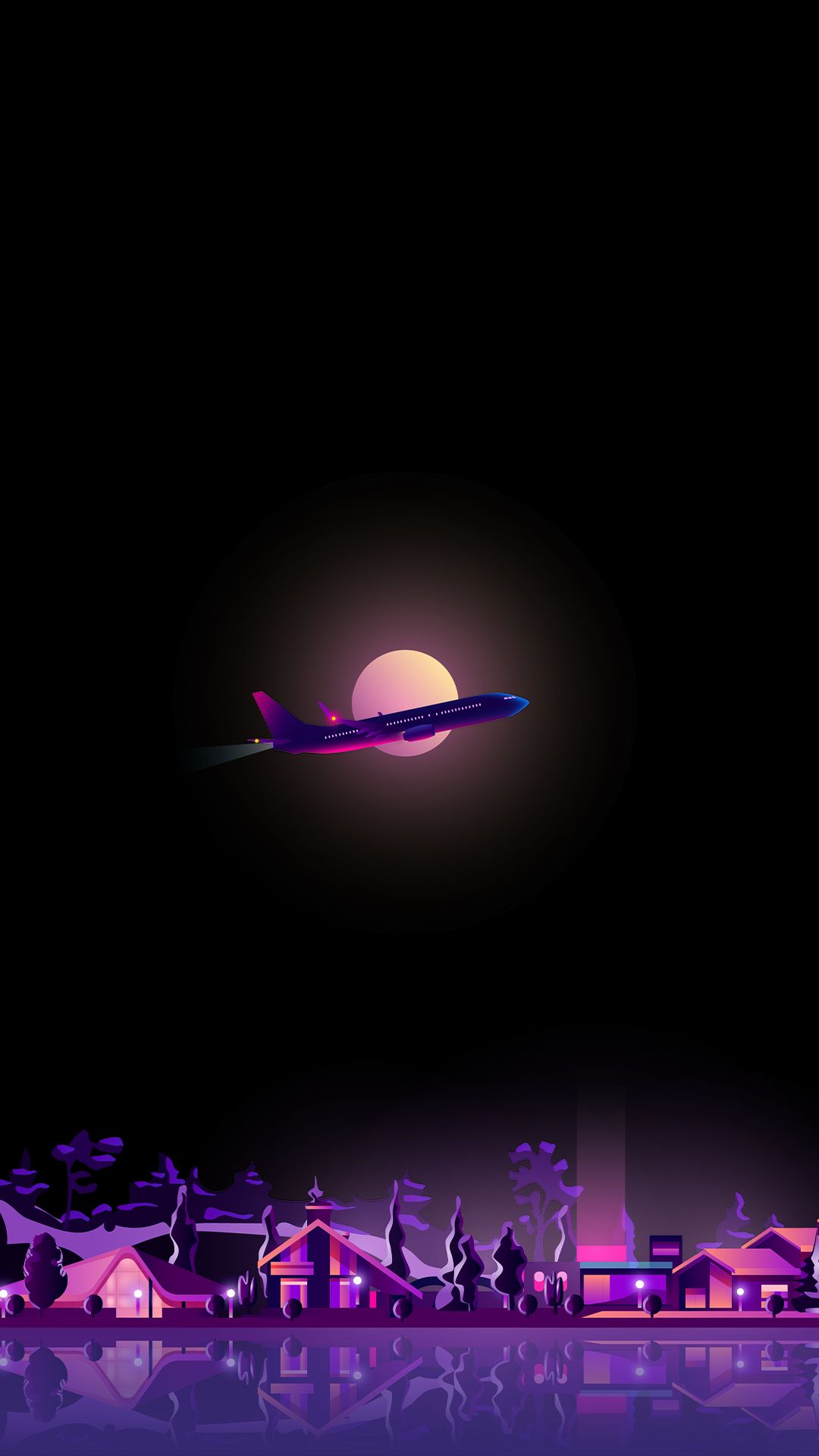 Aereo viola su villaggio notturno, 1080x1920 Verticale, Samsung Galaxy