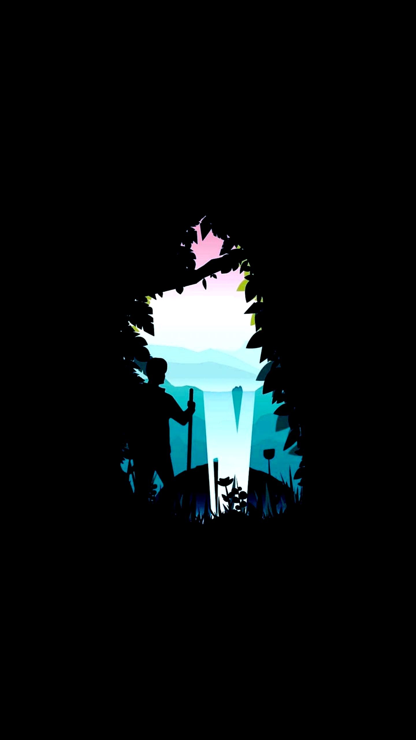 Silhouette albero paesaggio blu, 1440x2560 Verticale, Telefono