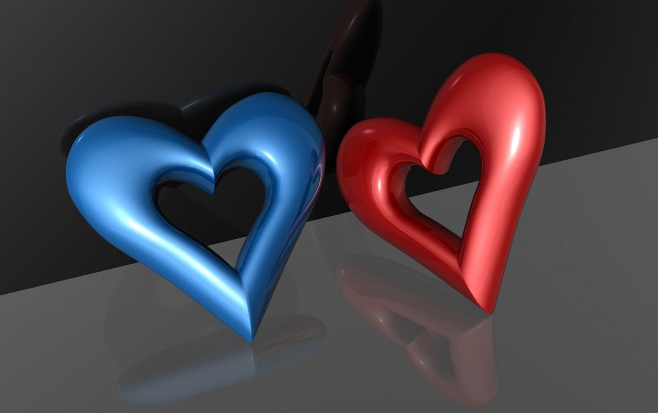 Cuori 3D blu e rosso, 1280x804 HD, HP Laptop