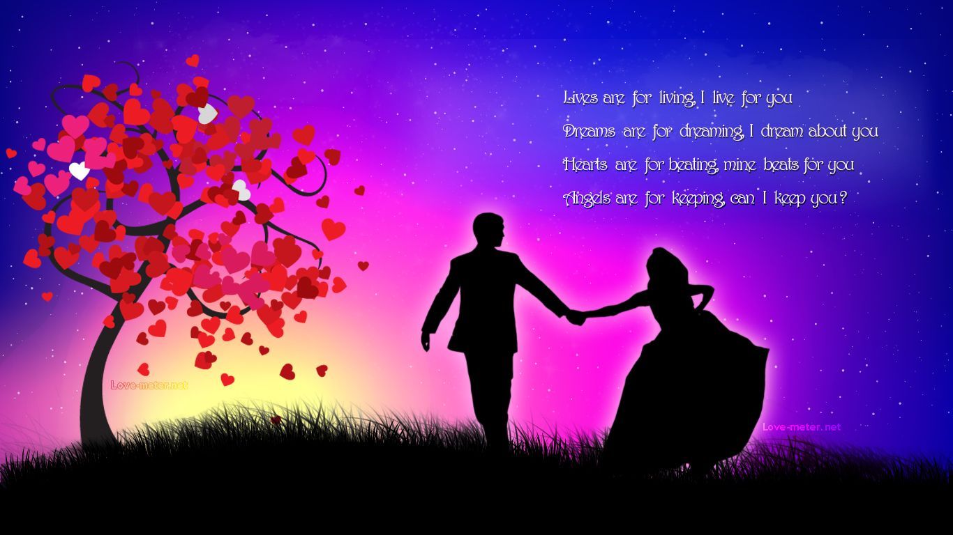 Coppia silhouette albero cuori rosa, 1366x768 HD, Desktop