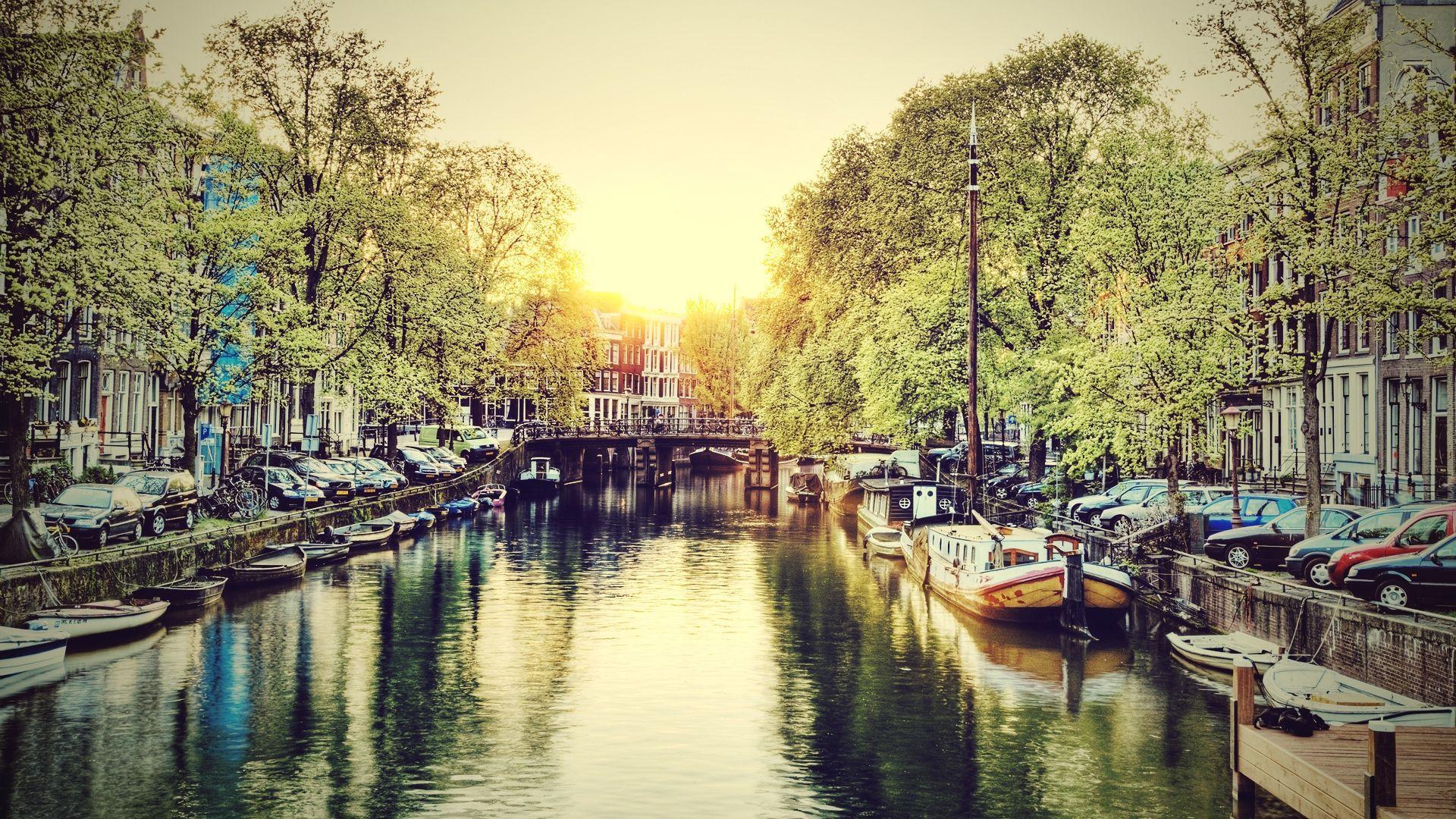 Canale di Amsterdam al tramonto, 1920x1080 Full HD 1080p, PC