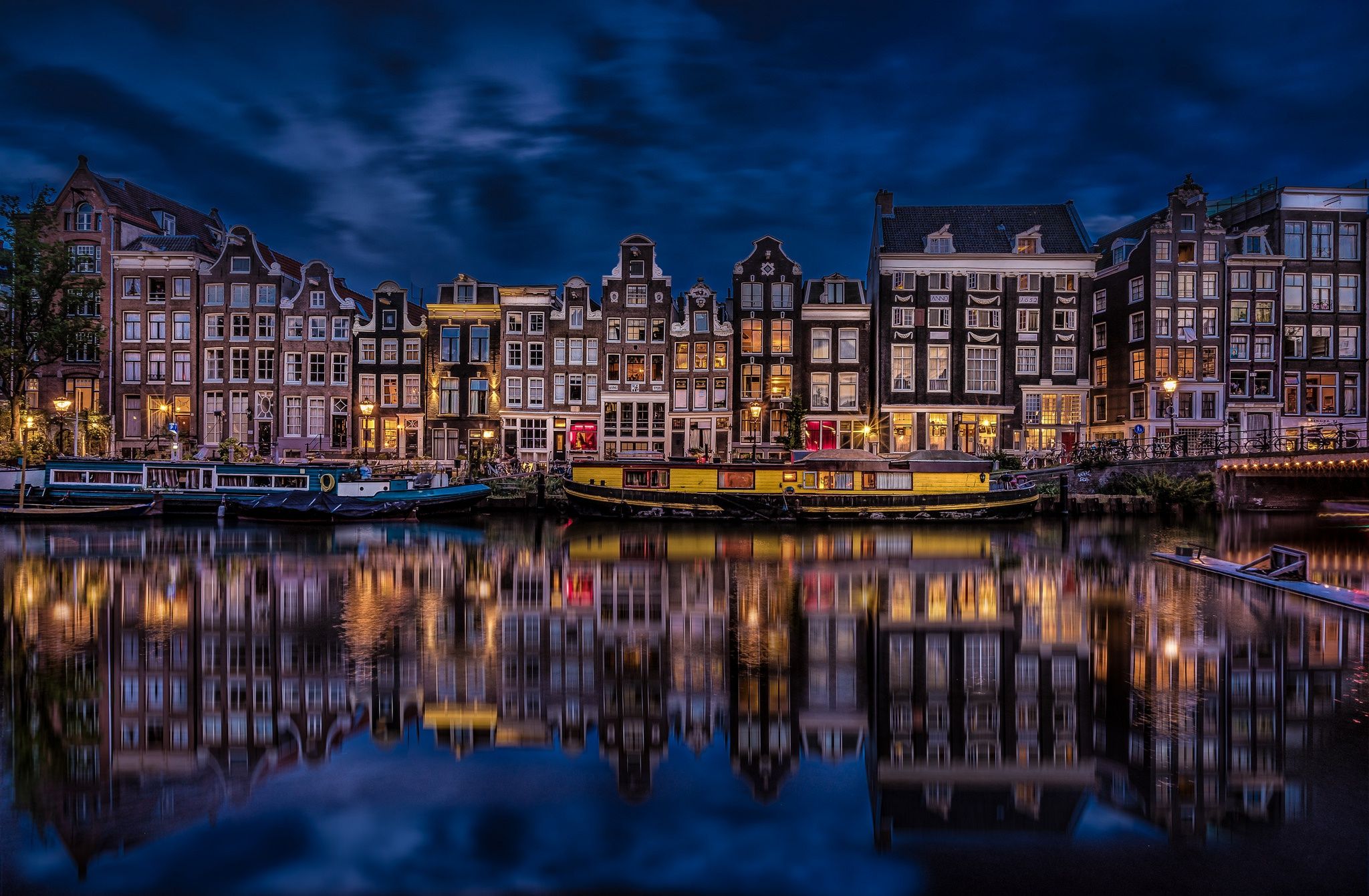 Case canale Amsterdam notte, 2048x1341 Hi-Res, Desktop