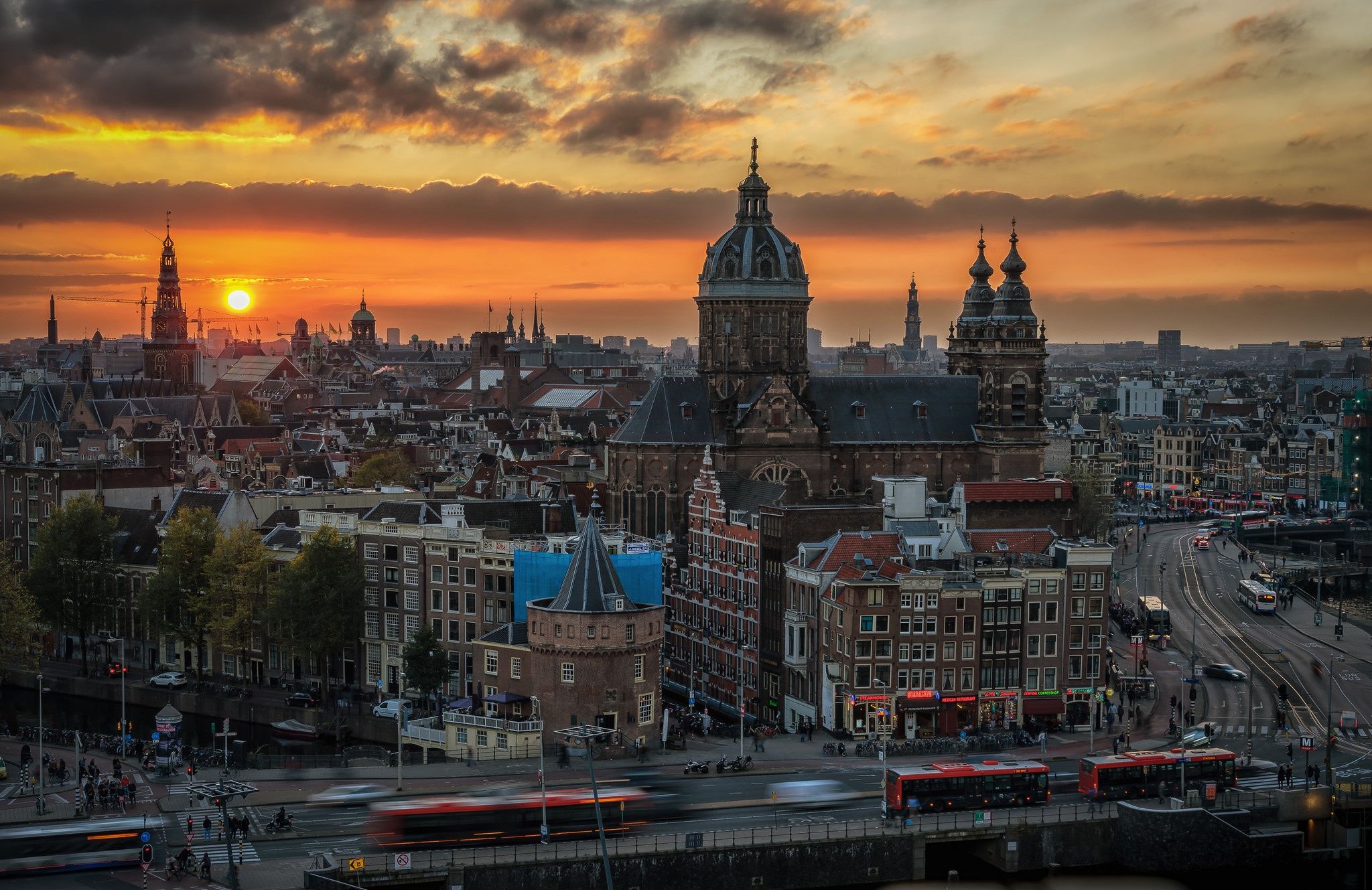 Amsterdam tramonto skyline città, 2048x1329 alta risoluzione, PC