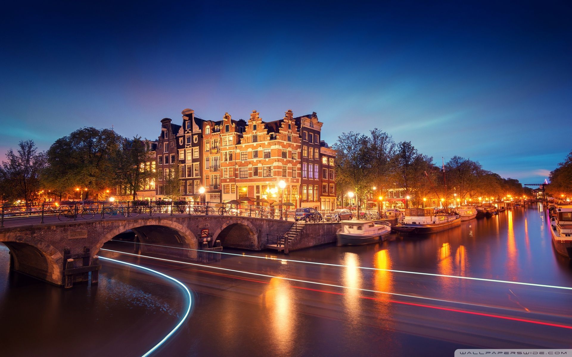 Canale di Amsterdam di notte, 1920x1200 Full HD+, Desktop