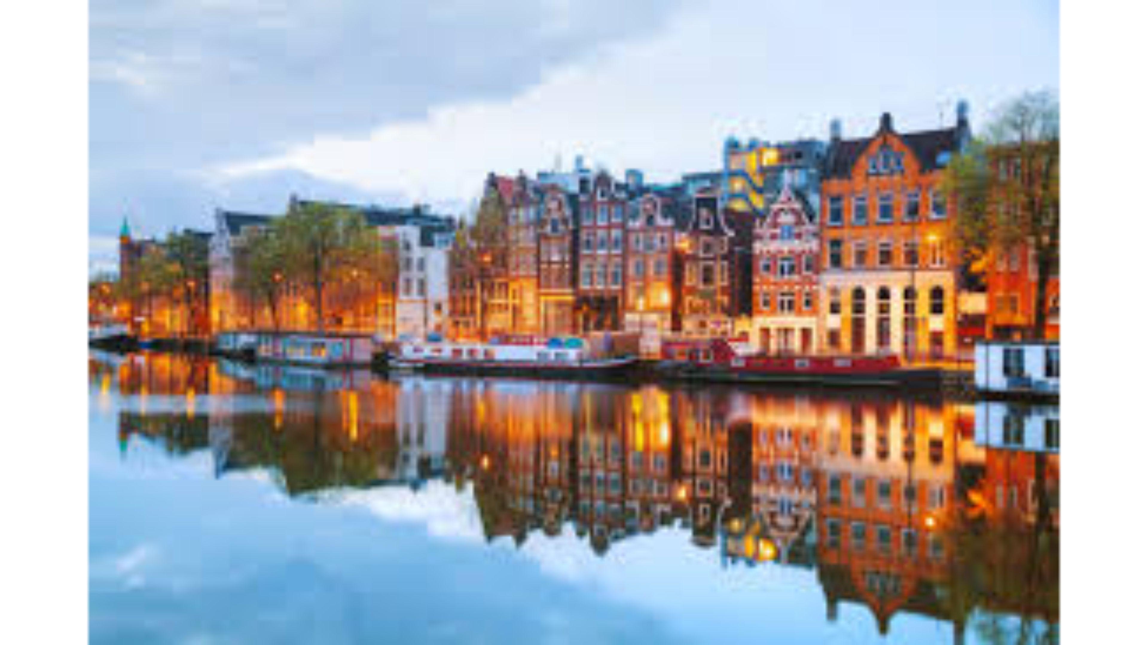 Canale Amsterdam case colorate riflesse, 3840x2160 4K Ultra HD, Desktop