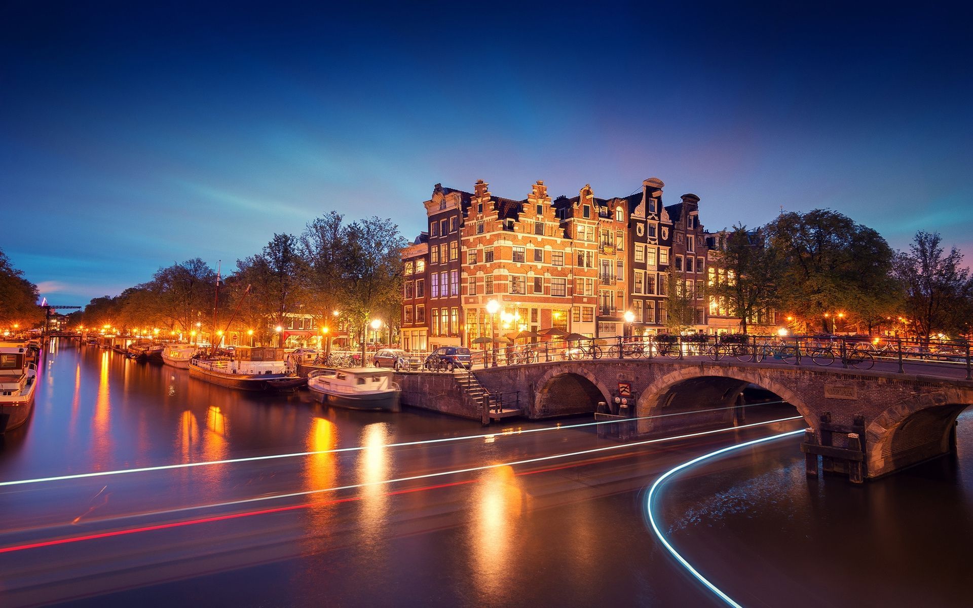 Canale di Amsterdam di notte, 1920x1200 Full HD+, PC Desktop