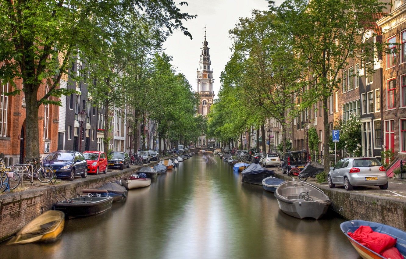 Canale di Amsterdam con barche, 1332x850 720p, PC