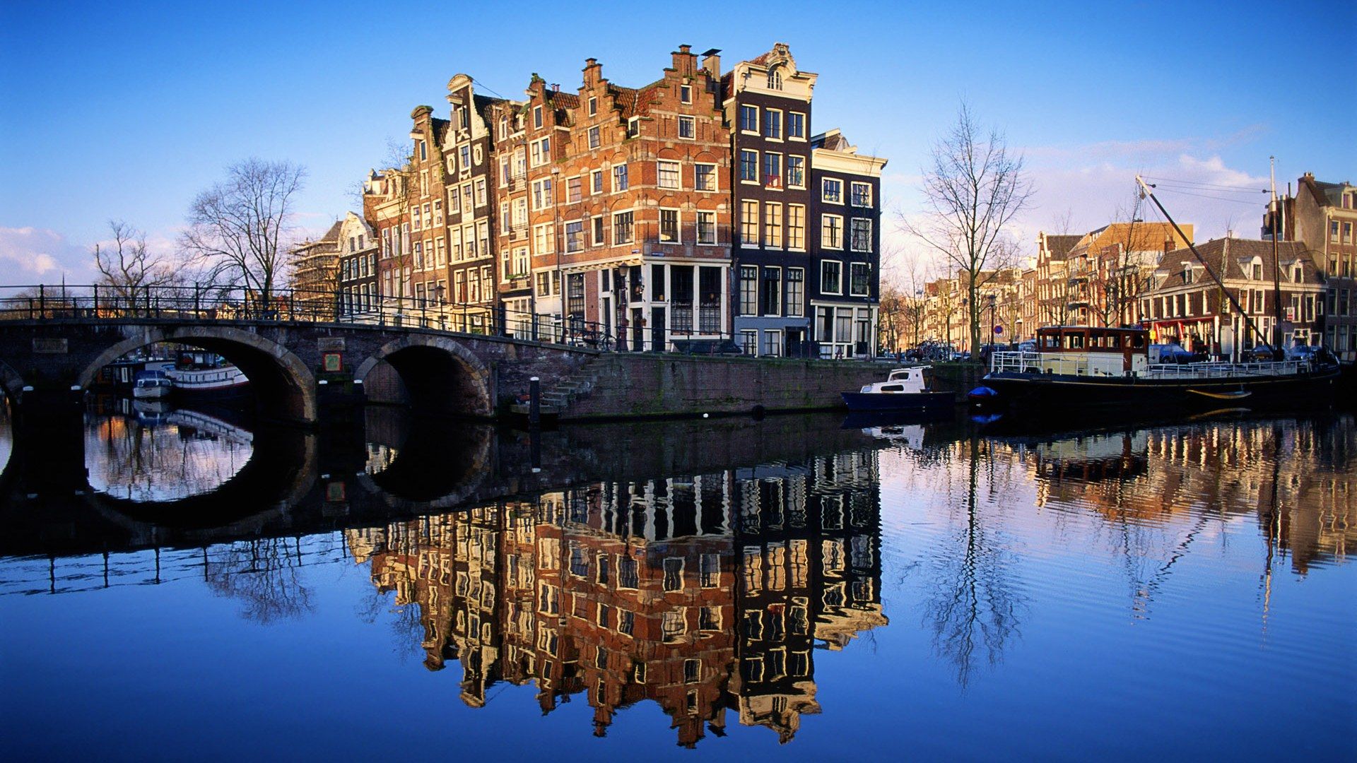 Canale di Amsterdam con ponte, 1920x1080 Full HD 1080p, PC Desktop