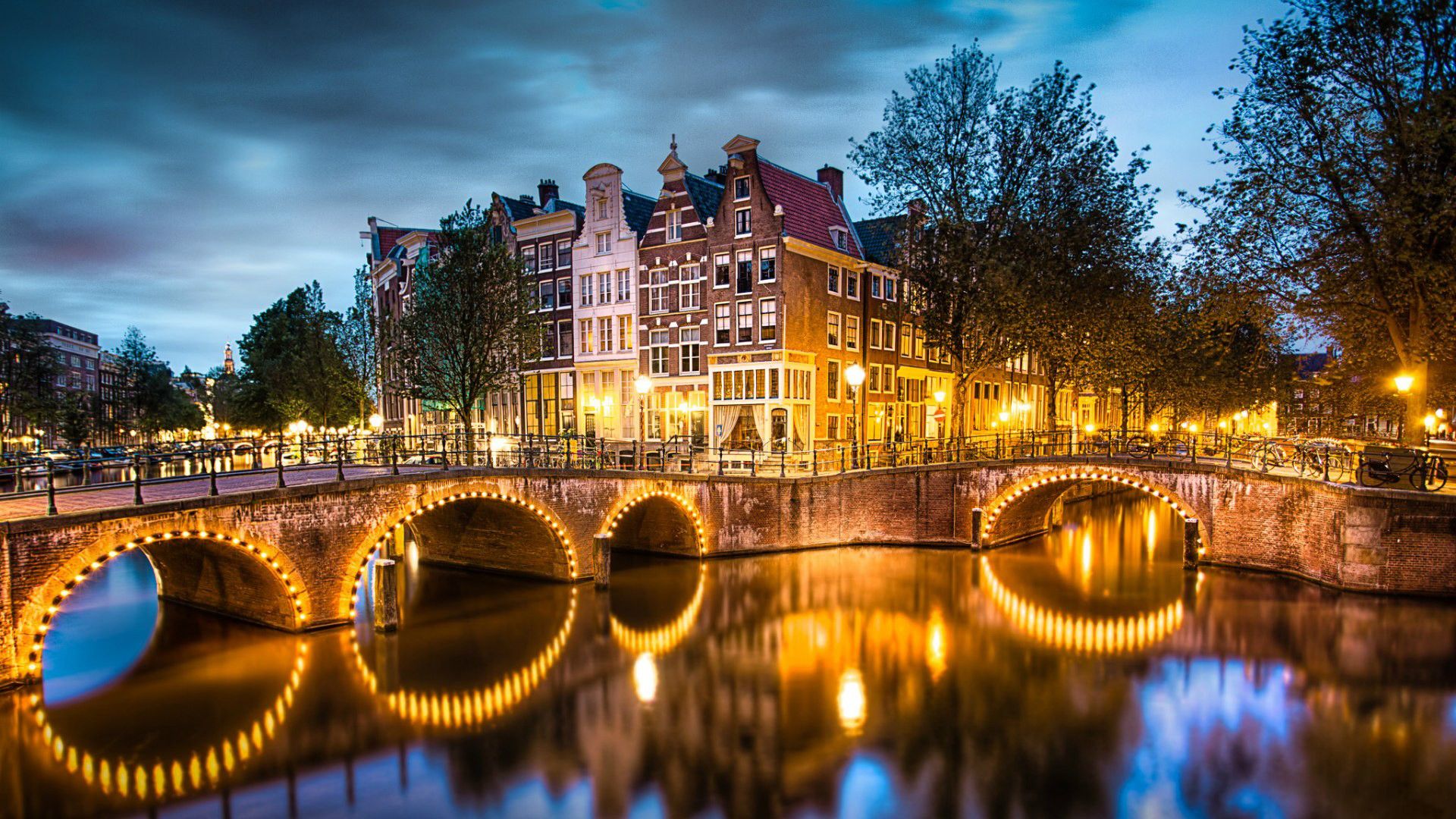 Canale di Amsterdam di notte, 1920x1080 1080p, PC Desktop