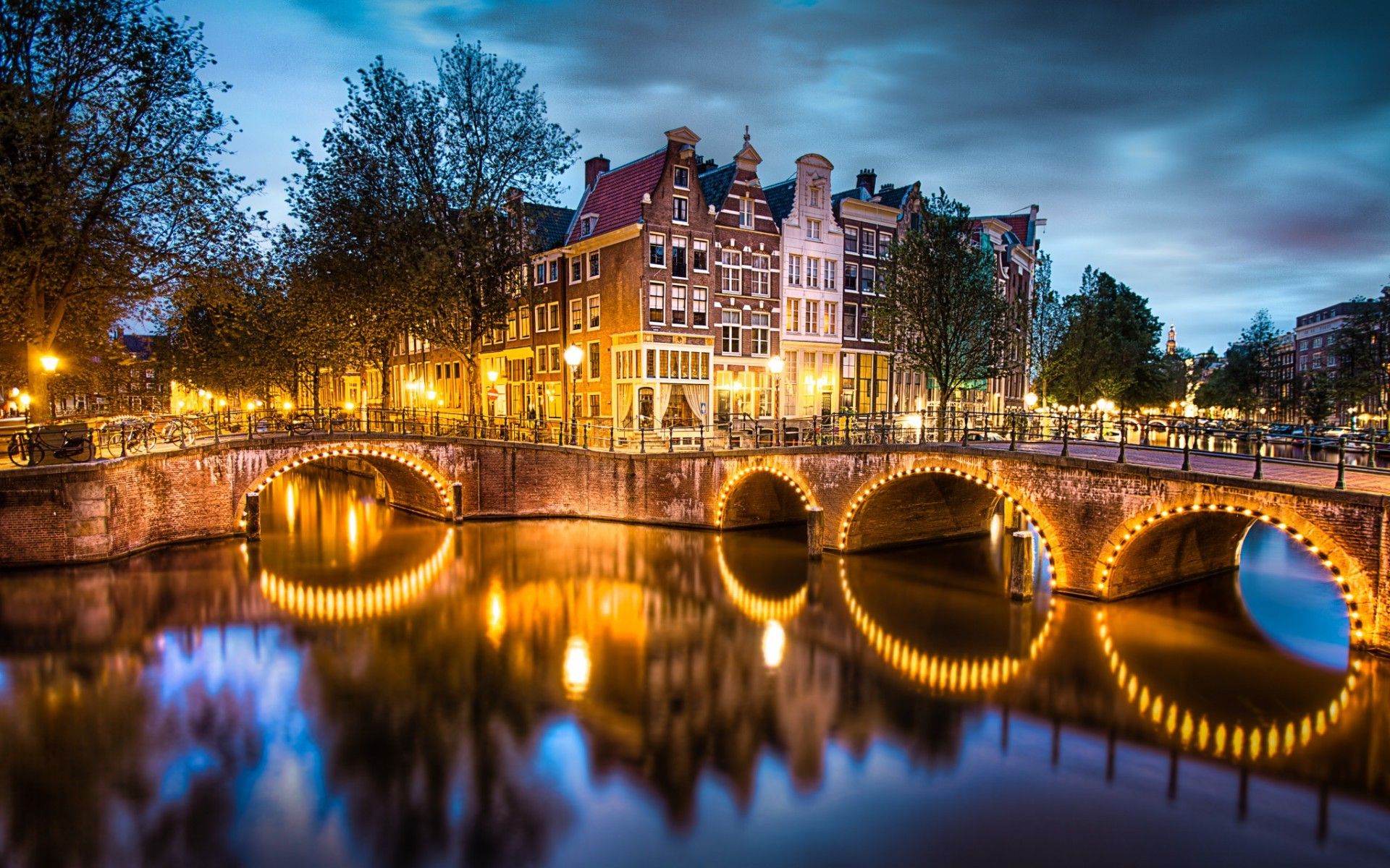 Canale e ponte Amsterdam notturno, 1920x1200 Full HD+ WUXGA, Desktop