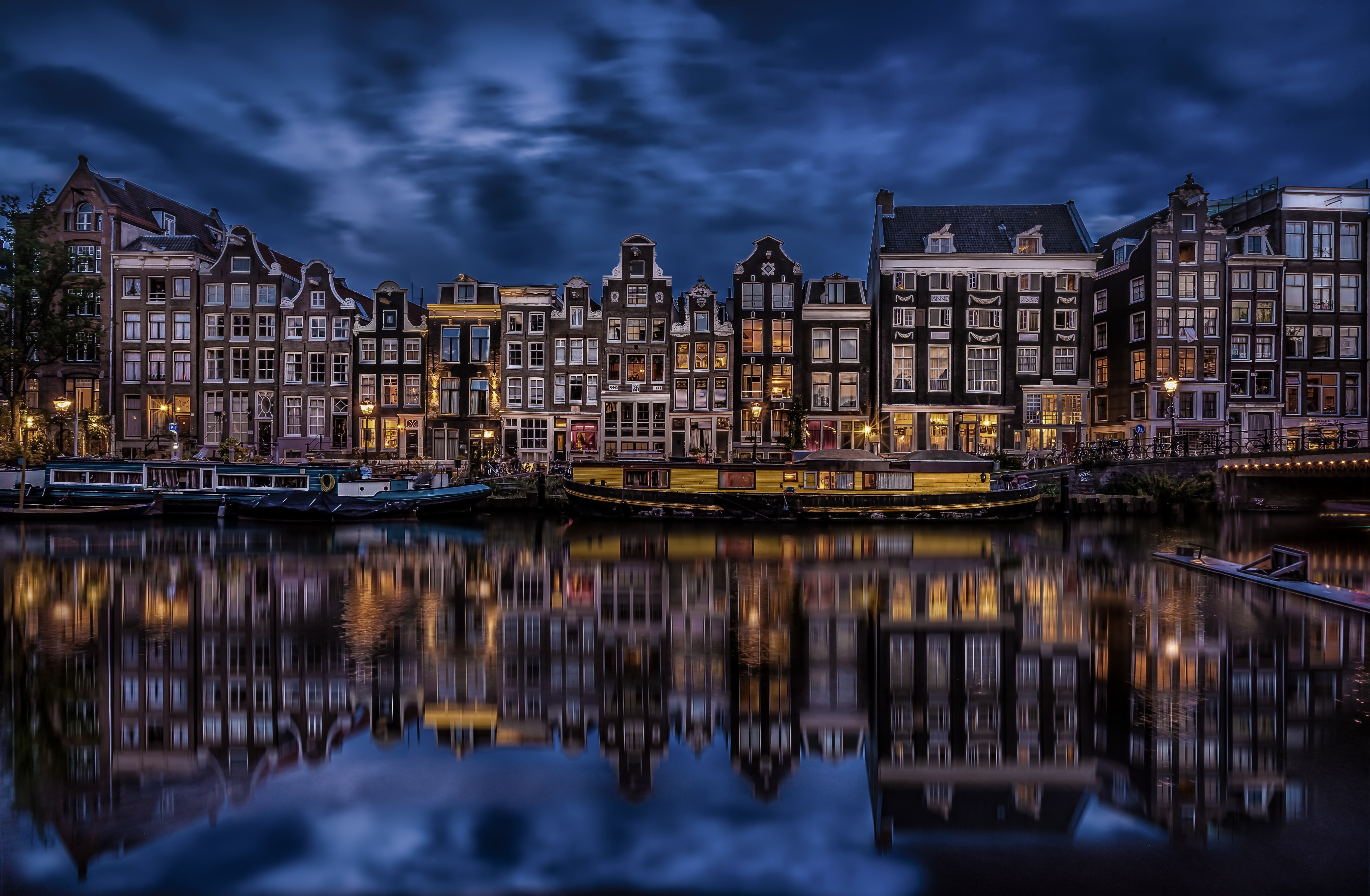 Case canale Amsterdam notte, 4096x2681 UHD, Monitor 4K