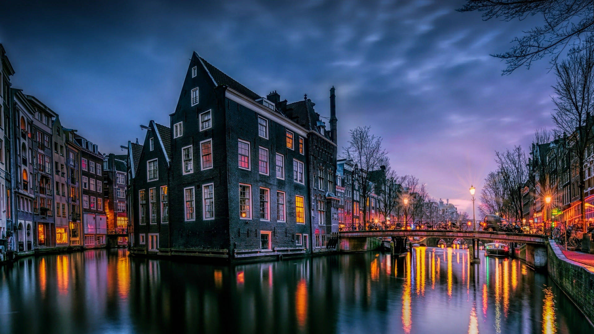 Canale di Amsterdam al crepuscolo, 1920x1080 1080p, PC