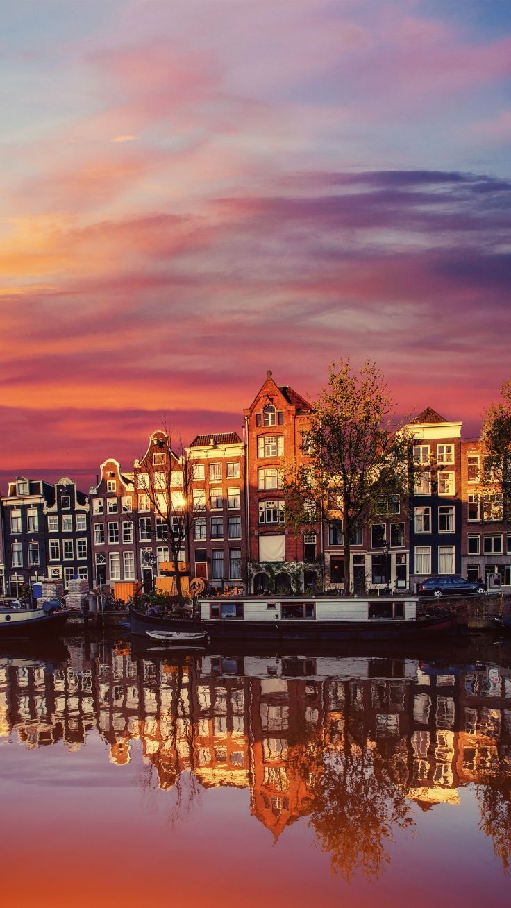 Case canale Amsterdam tramonto, 736x1308 Full HD Verticale, Smartphone