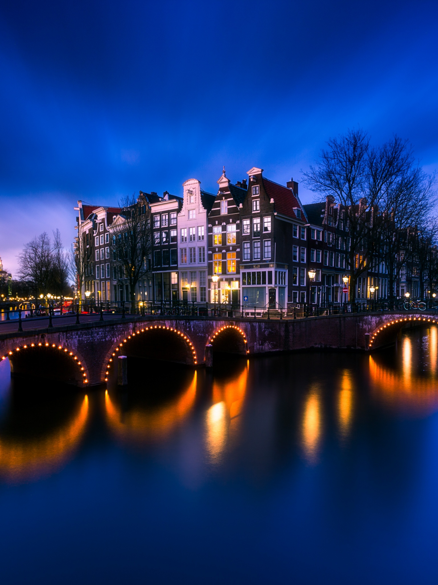 Case e ponti Amsterdam notte, 1536x2048 Full HD Verticale, Smartphone