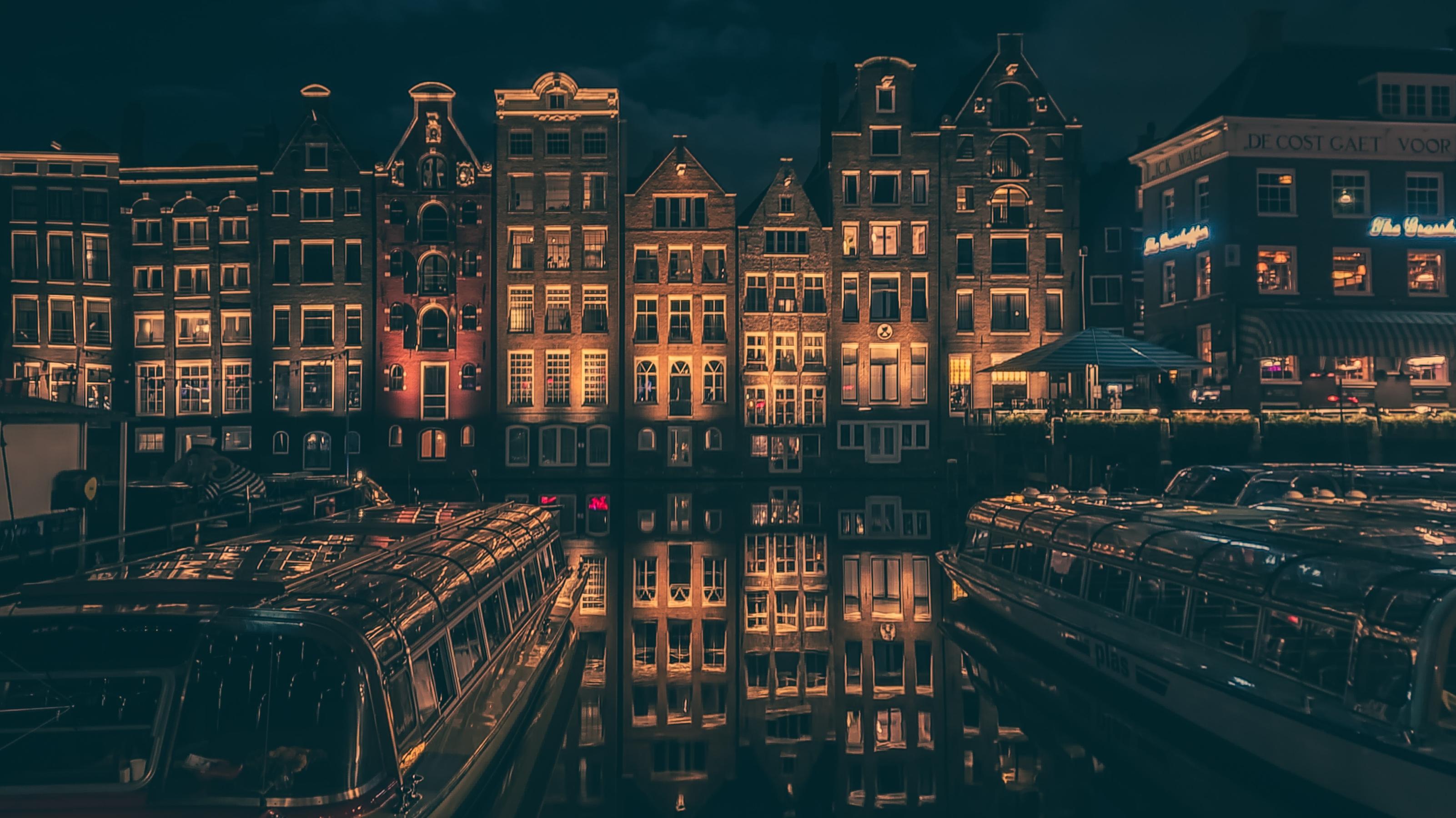 Canale di Amsterdam di notte, 3202x1800 2K+, Desktop