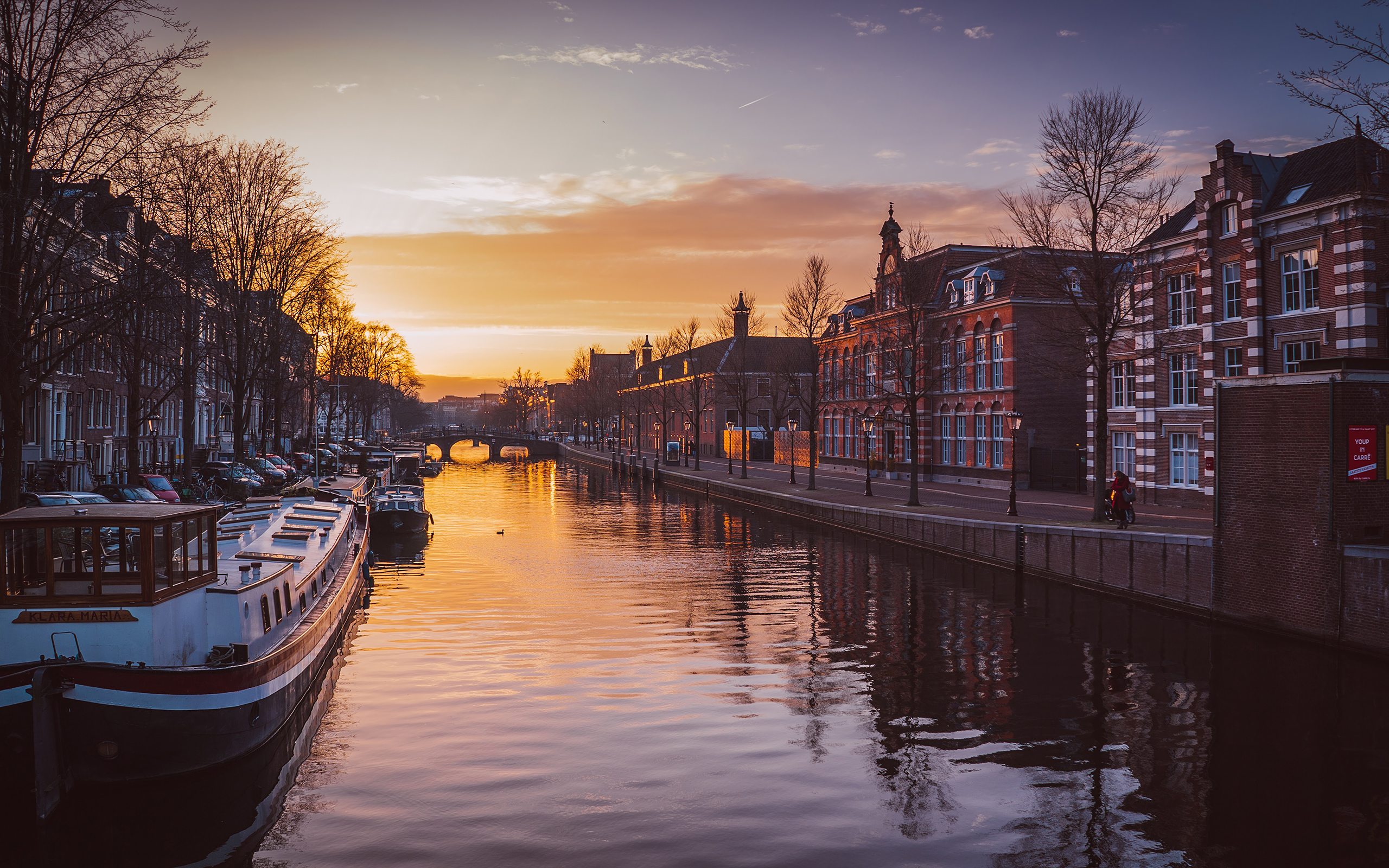 Canale di Amsterdam al tramonto, 2560x1600 2K, PC