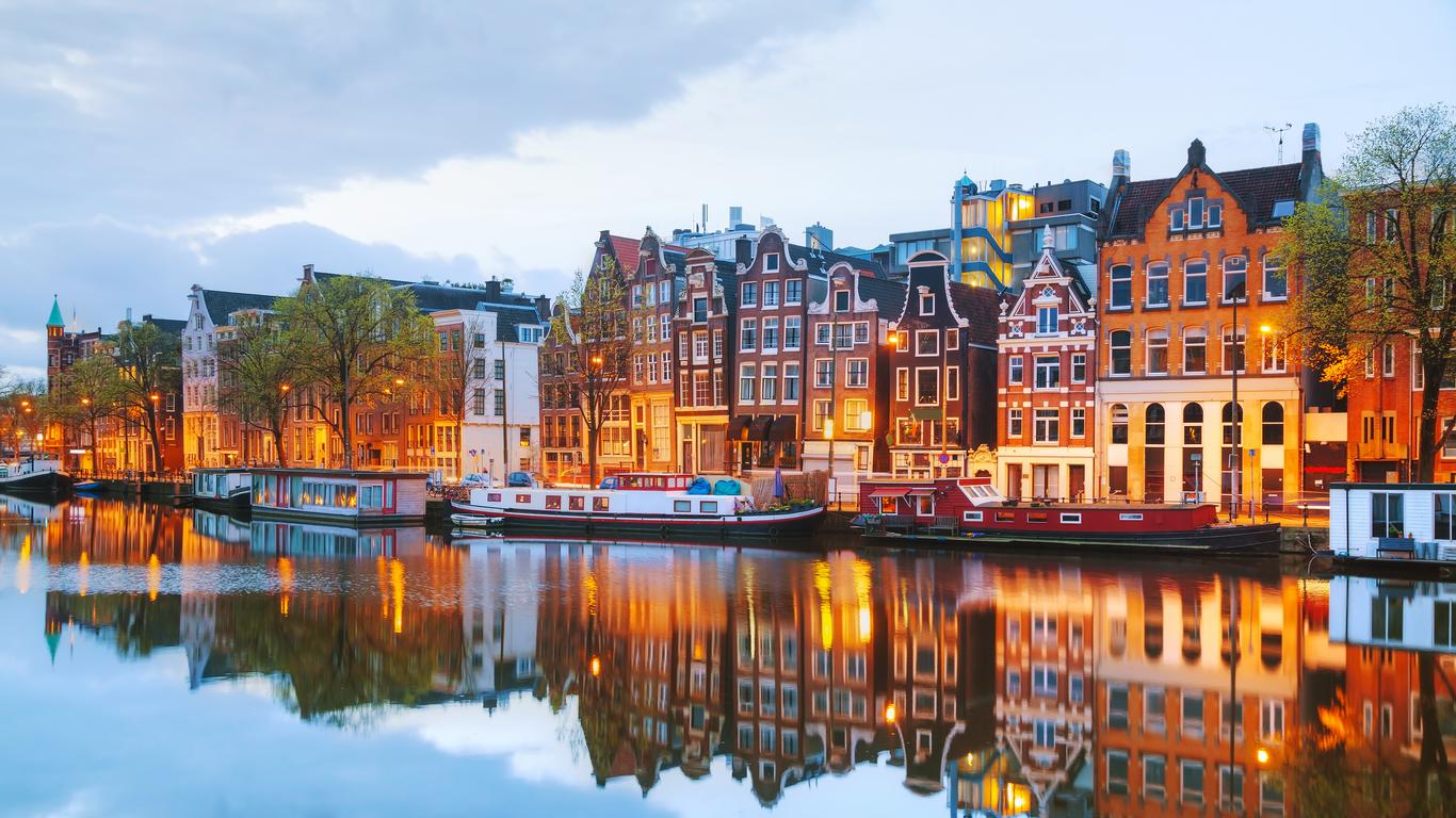 Case canale Amsterdam sera, 1366x768 HD, Desktop
