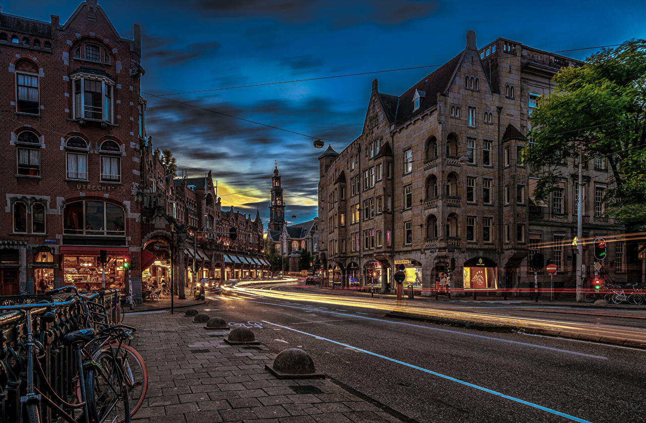 Strada serale Amsterdam, 1280x839 720p, Laptop