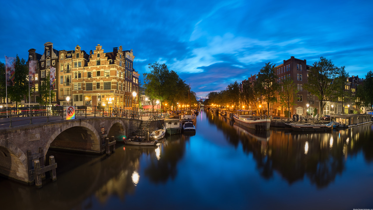 Canale di Amsterdam al tramonto, 1280x720 720p, Laptop