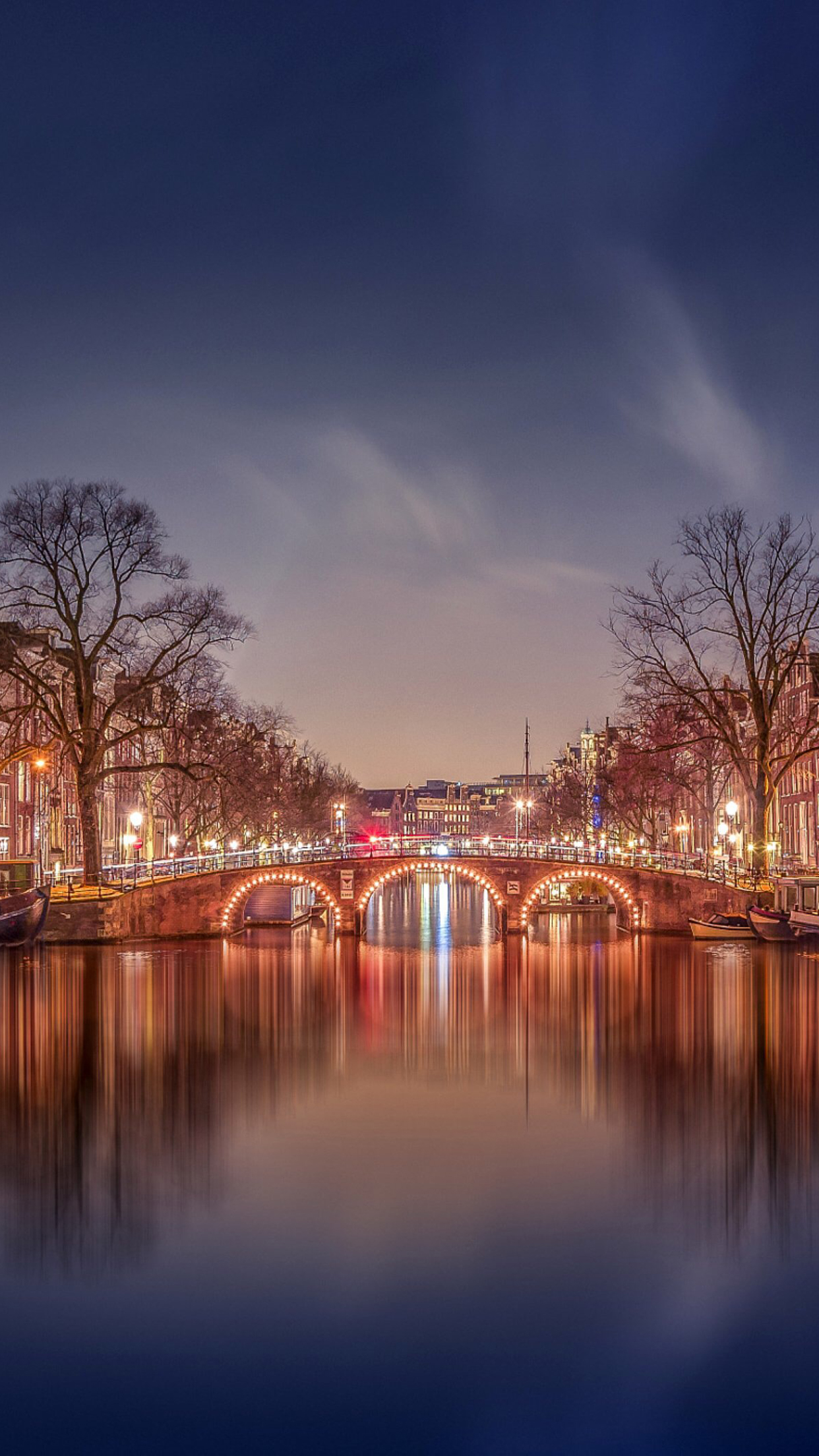 Canale di Amsterdam di notte, 1242x2208 Verticale, Telefono