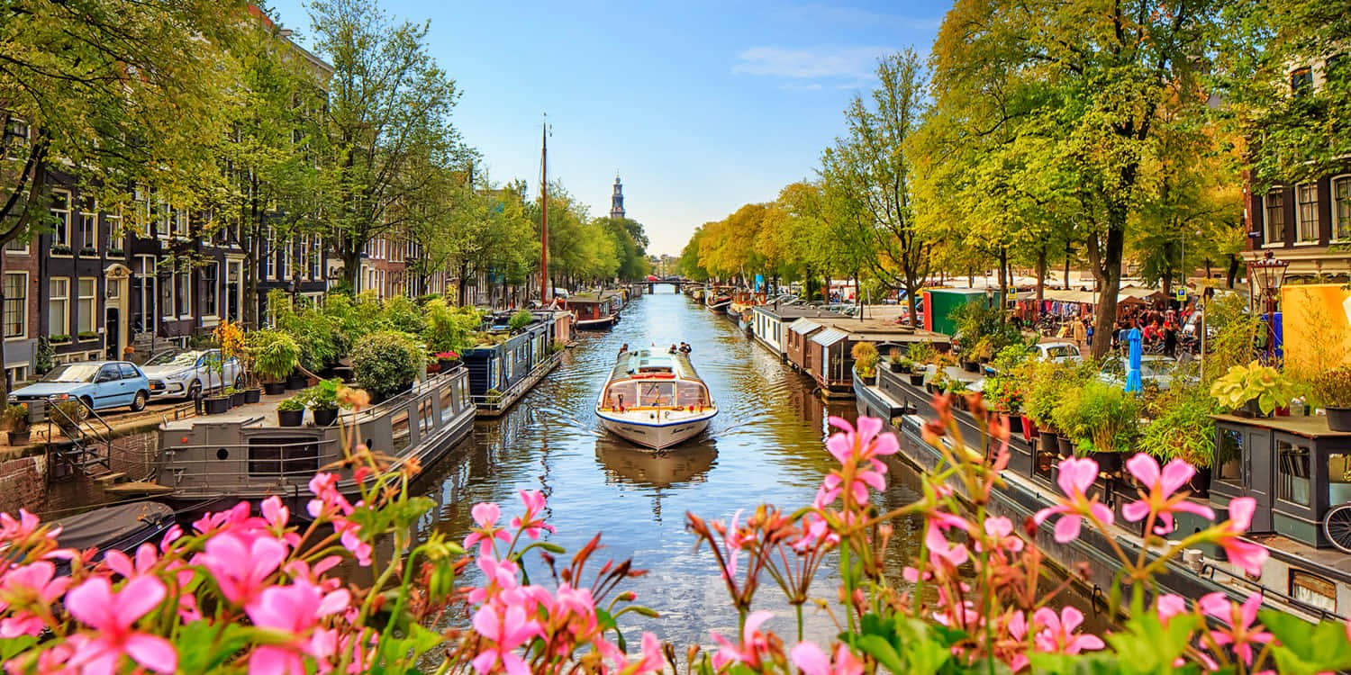 Canale di Amsterdam in primavera, 1500x750 HD, Desktop