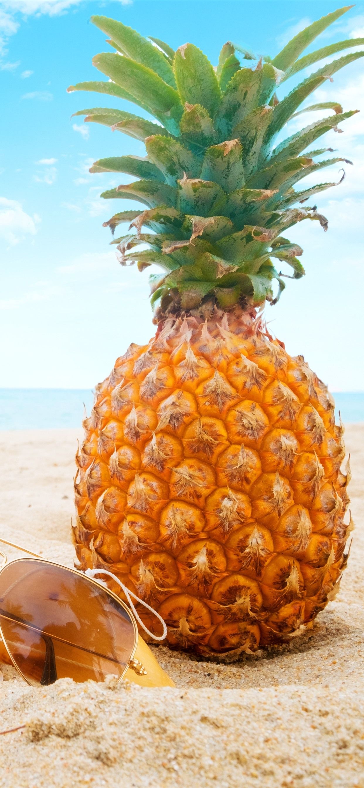 Ananas su spiaggia con occhiali, 1242x2688 Full HD Verticale, iPhone